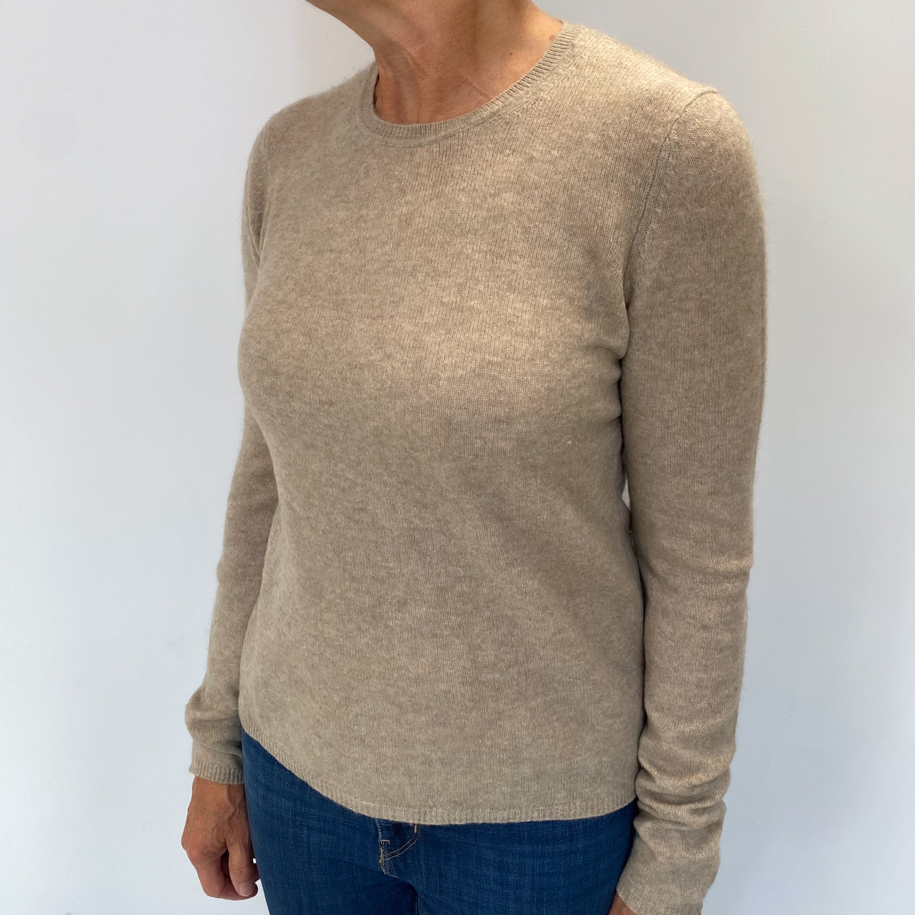 Fawn Beige Cashmere Crew Neck Jumper Medium