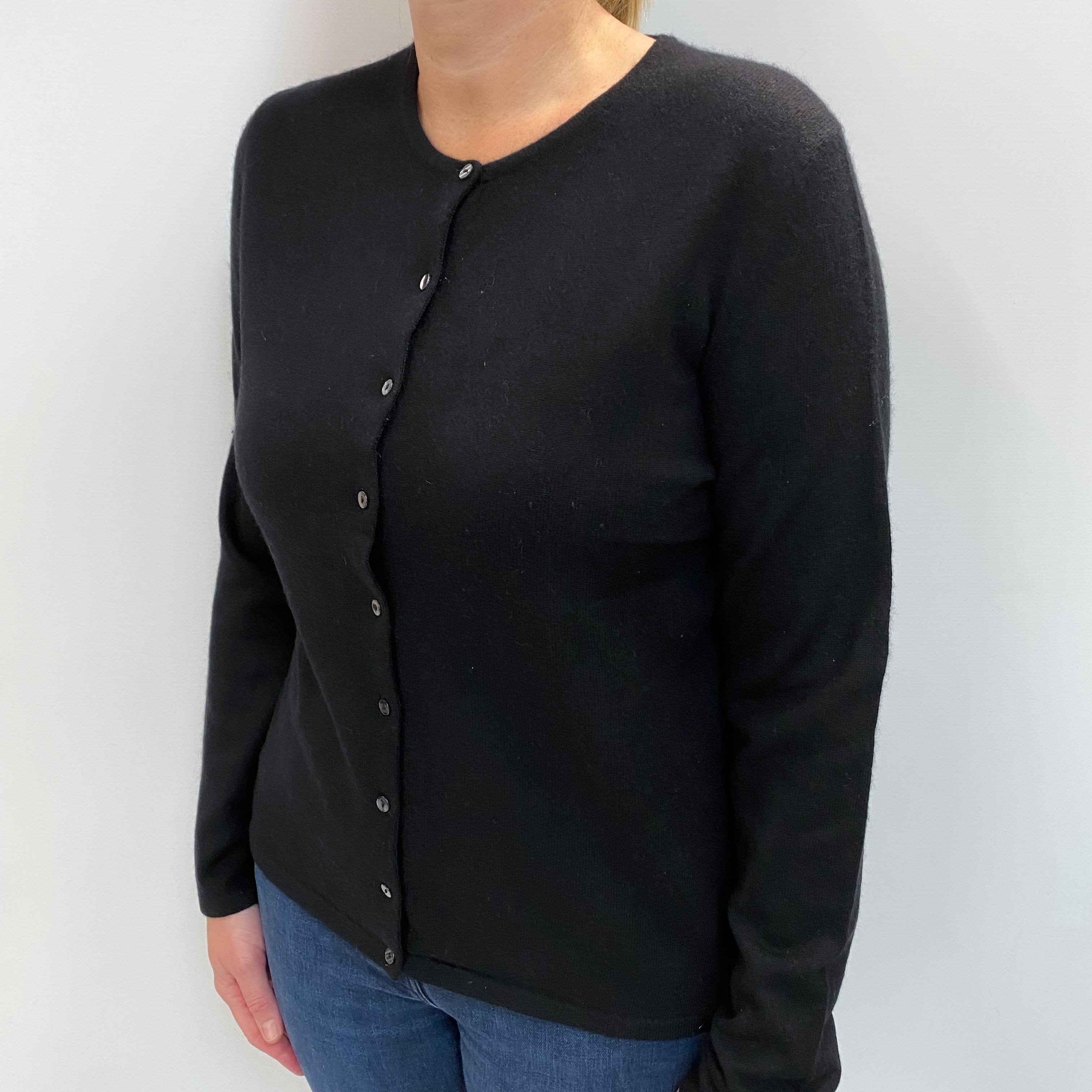 Black Cashmere Crew Cardigan Large