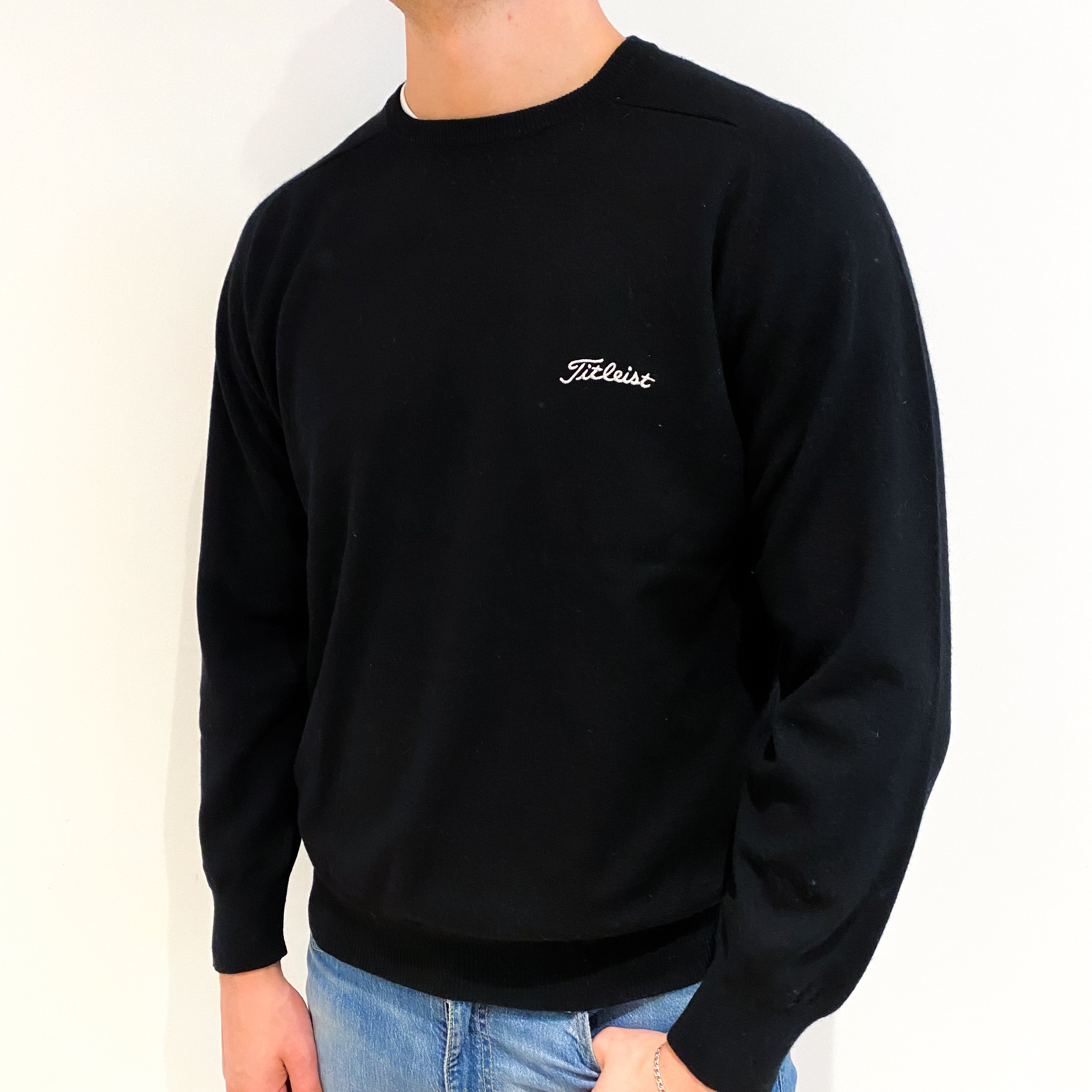 Men's Black Cashmere Crew Neck Jumper XL