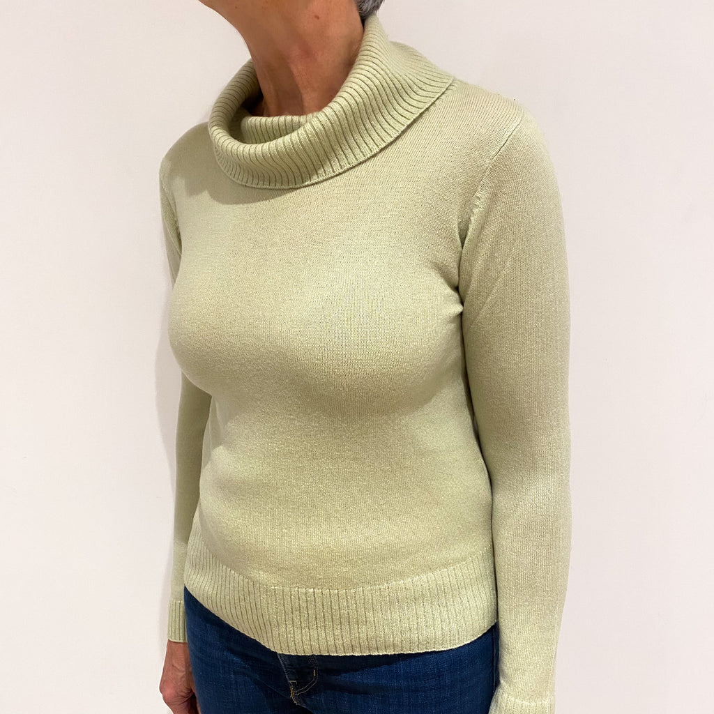 Pistachio Green Cashmere Cowl Neck Jumper Medium