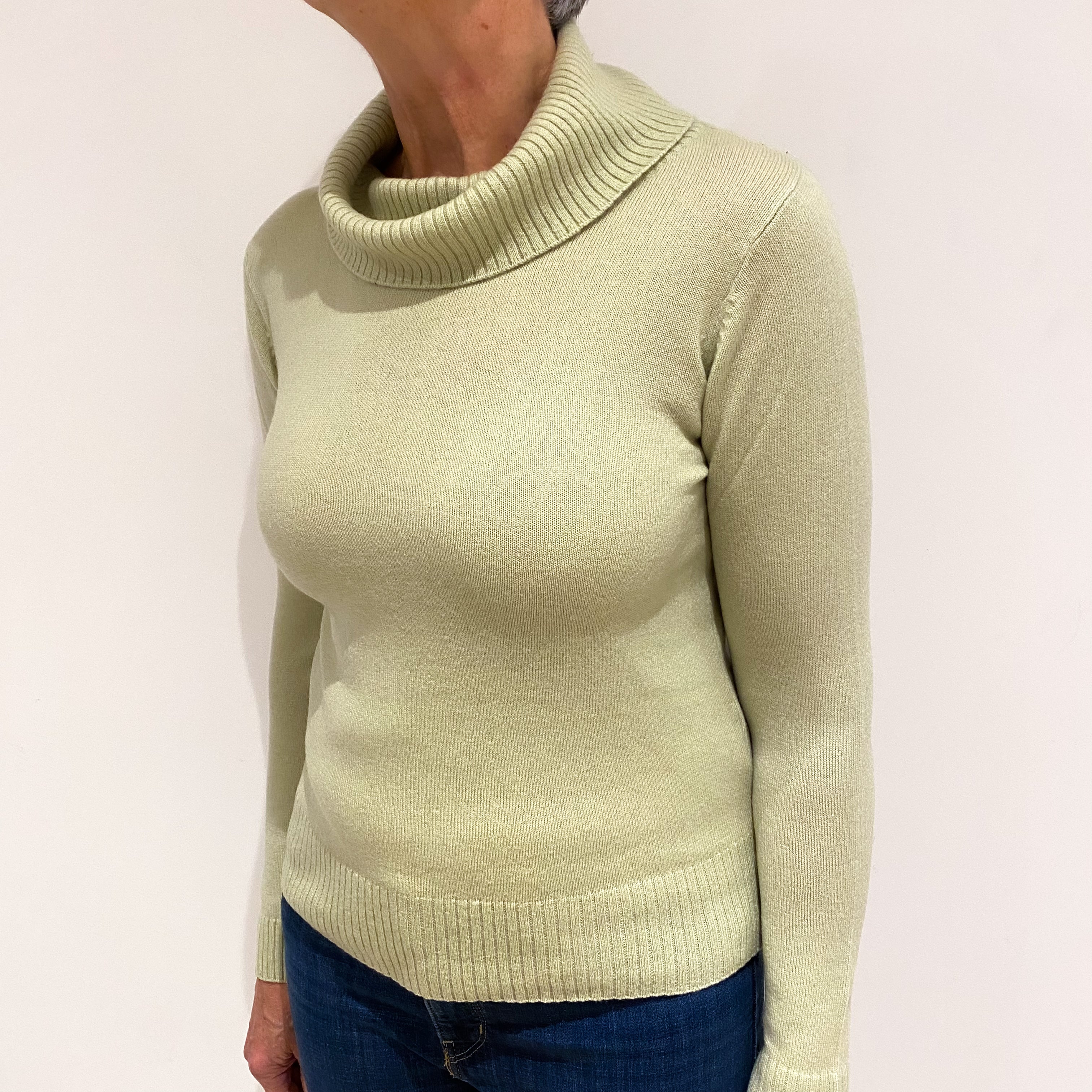 Pistachio Green Cashmere Cowl Neck Jumper Medium