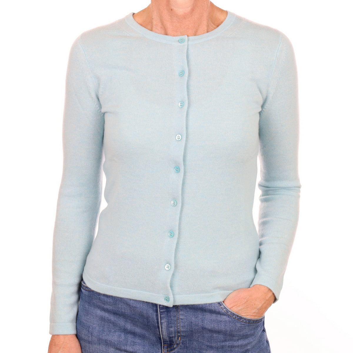New Opal Green Cashmere Crew Neck Cardigan Small
