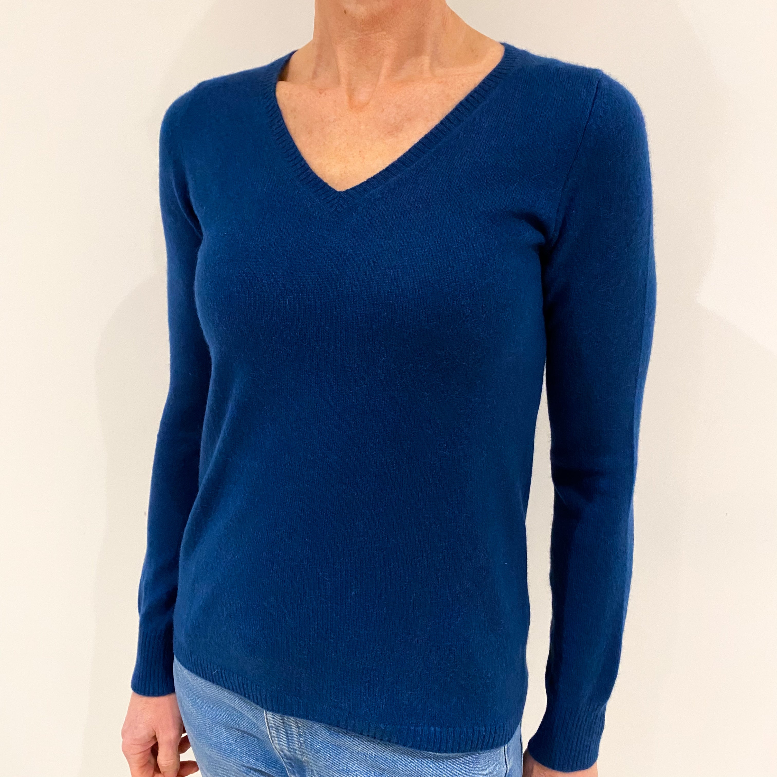 Prussian Blue Cashmere V Neck Jumper Small