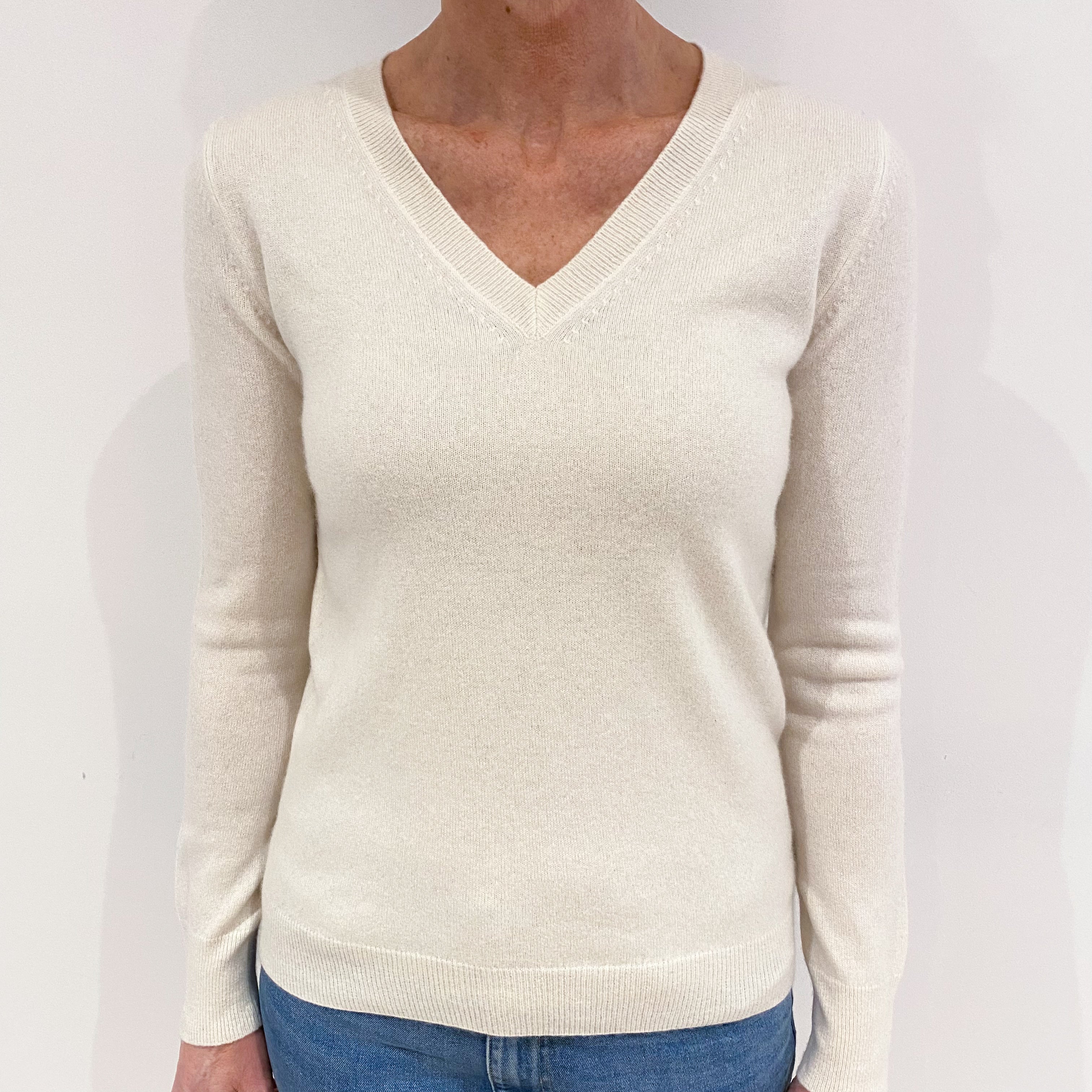 Cream Cashmere V Neck Jumper Small
