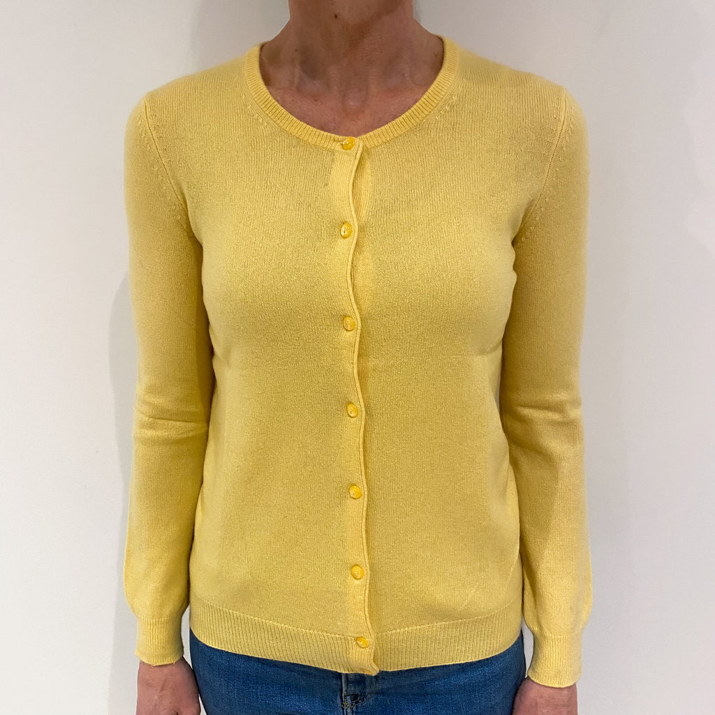 Pineapple Yellow Cashmere Crew Neck Cardigan Small