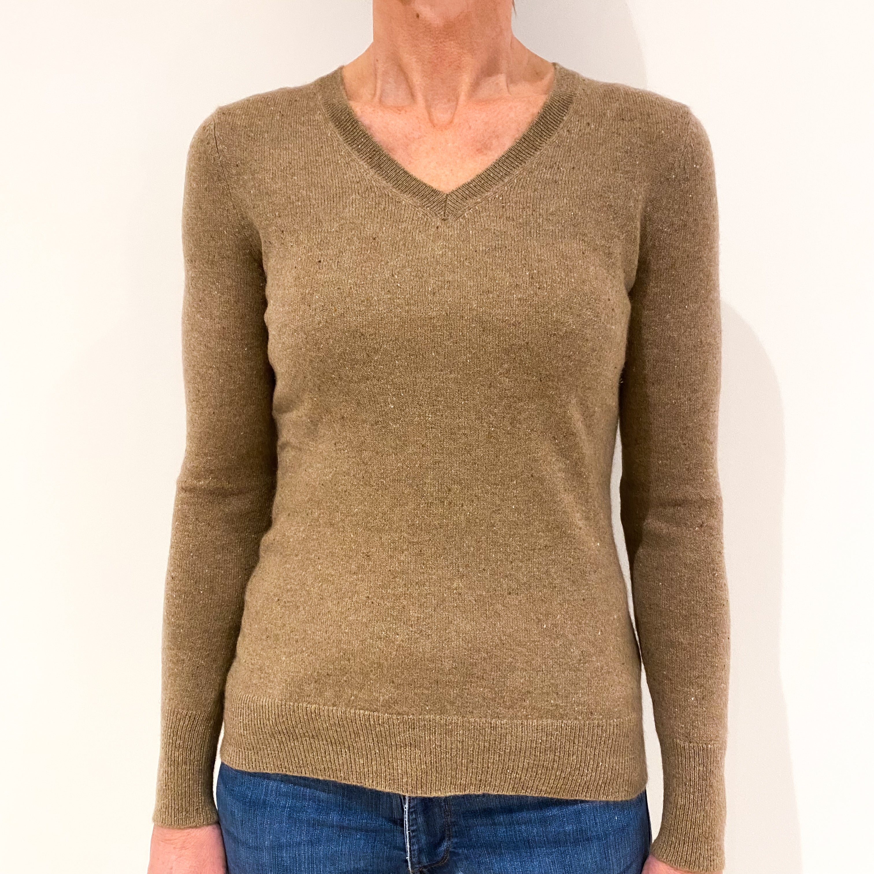 Biscuit Brown Cashmere V-Neck Jumper Small