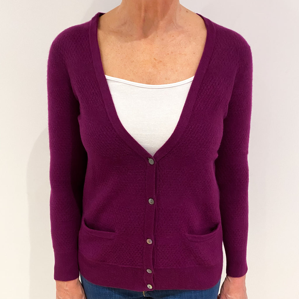 Plum Purple Cashmere V Neck Cardigan Medium