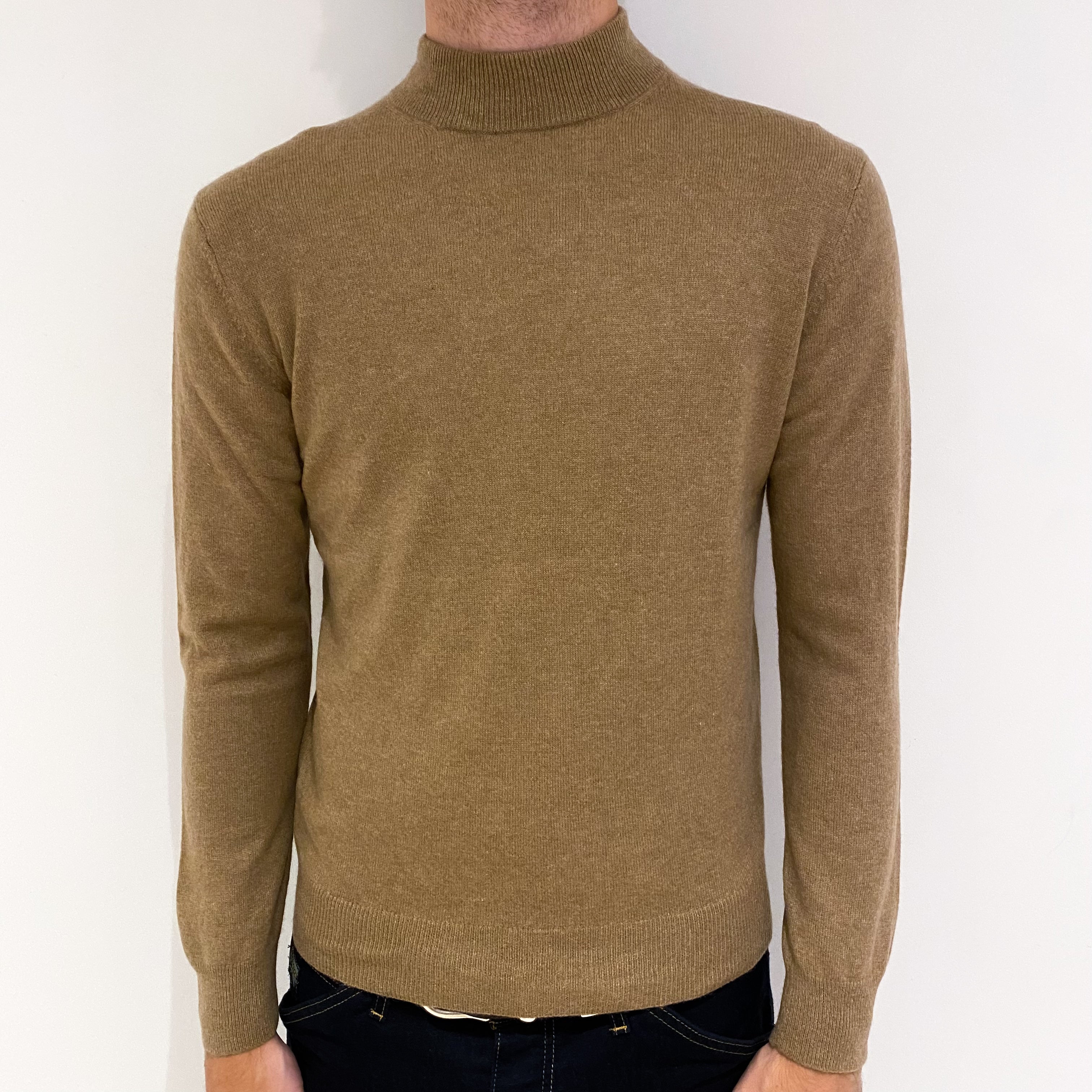 Men's Toffee Brown Cashmere Turtle Neck Jumper Medium