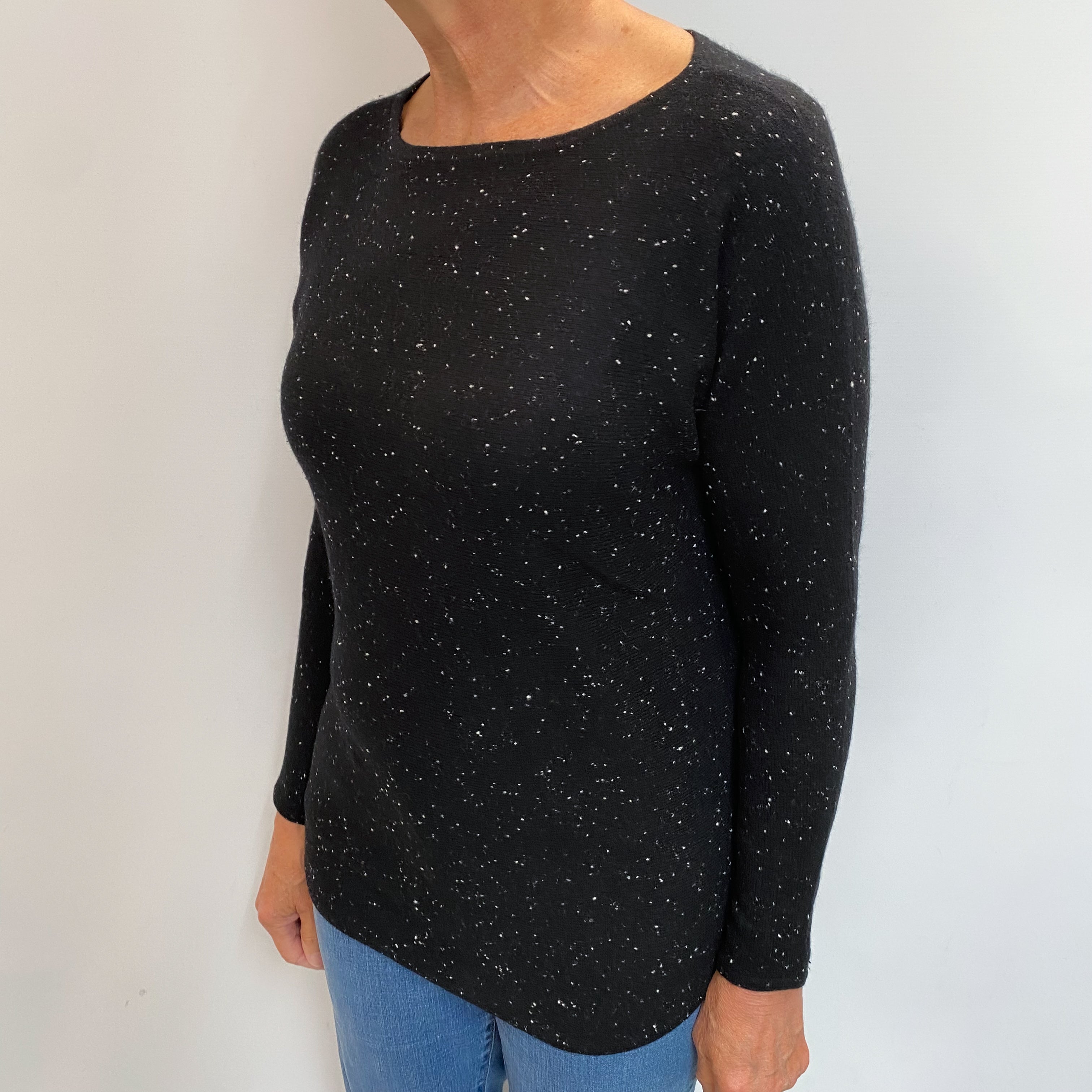 Black Cashmere Wide Crew Neck Jumper Medium