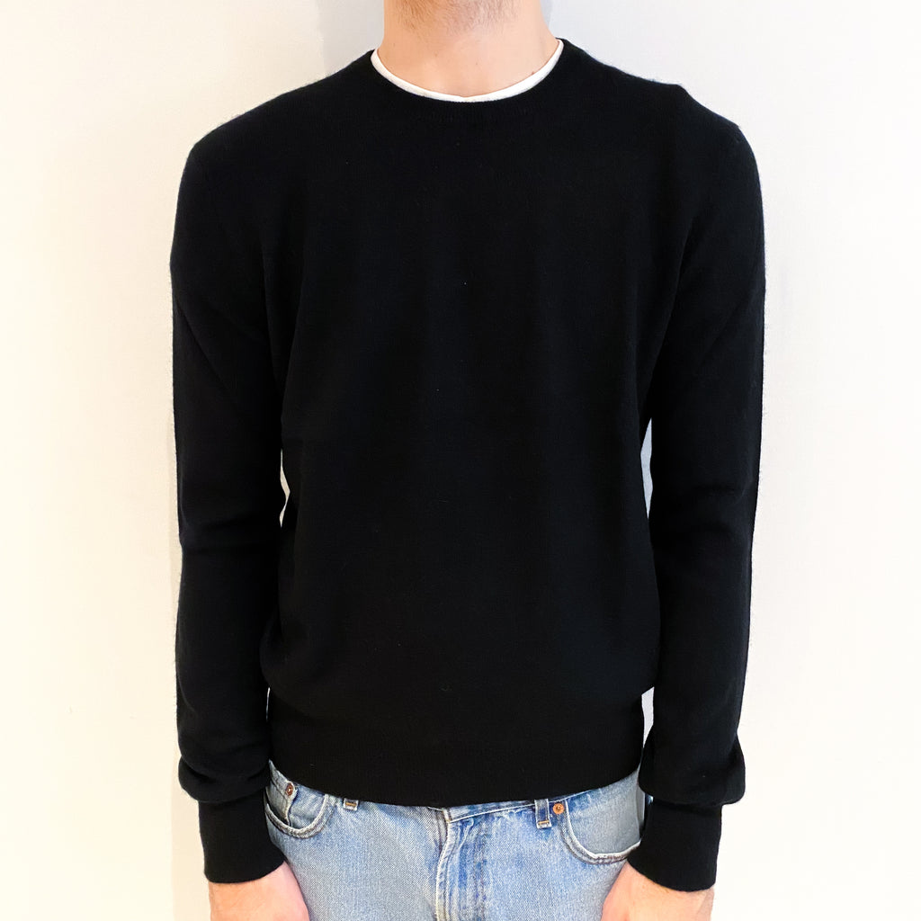 Men's Black Cashmere Crew Neck Jumper Large