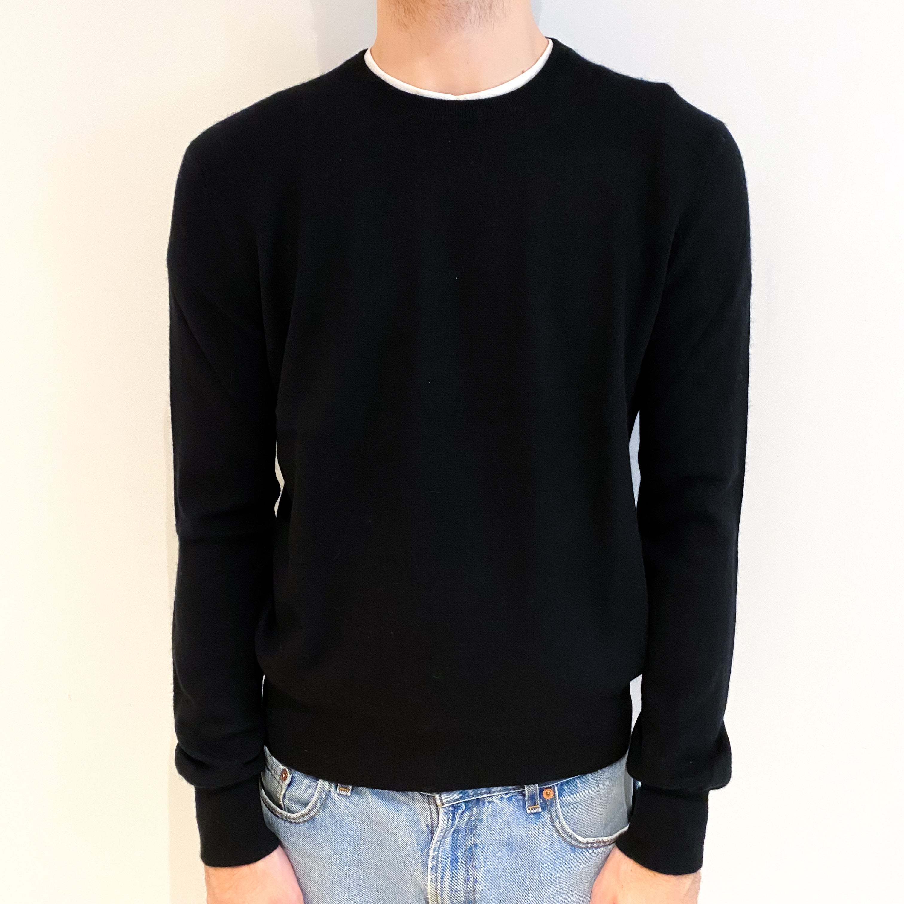Men's Black Cashmere Crew Neck Jumper Large