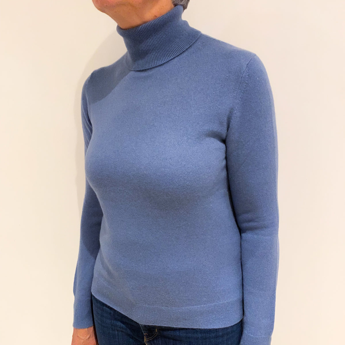 Air Force Blue Cashmere Polo Neck Jumper Medium