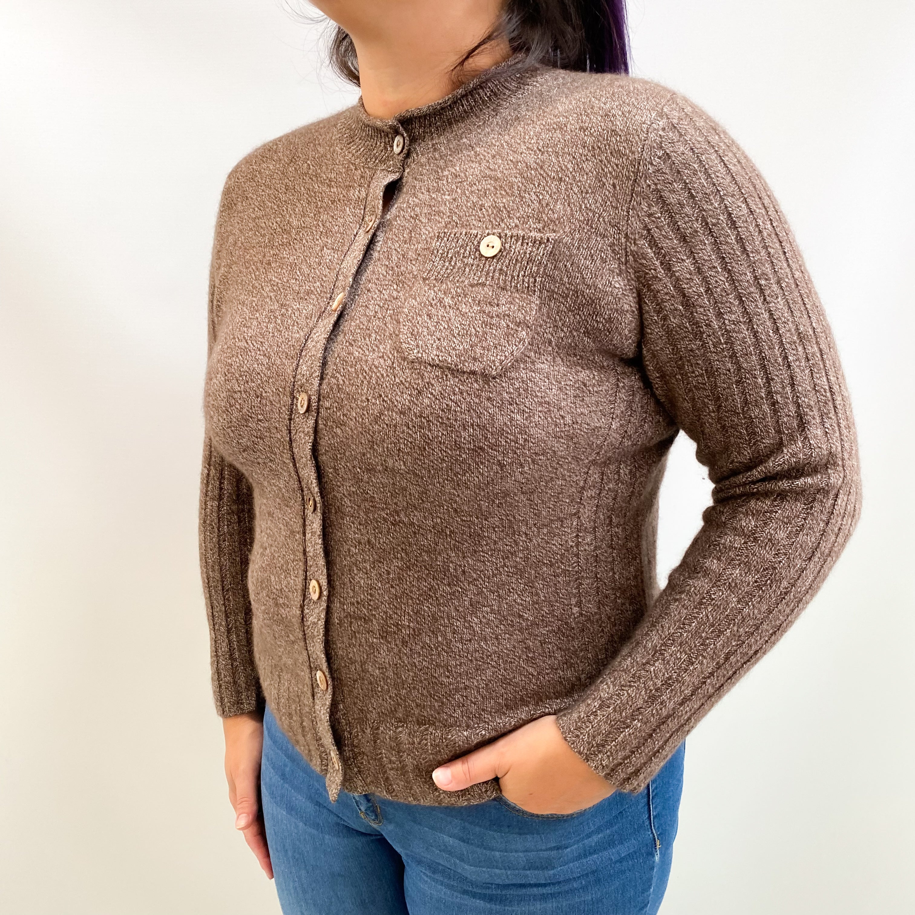 Chocolate Brown Marl Cashmere Cardigan Large