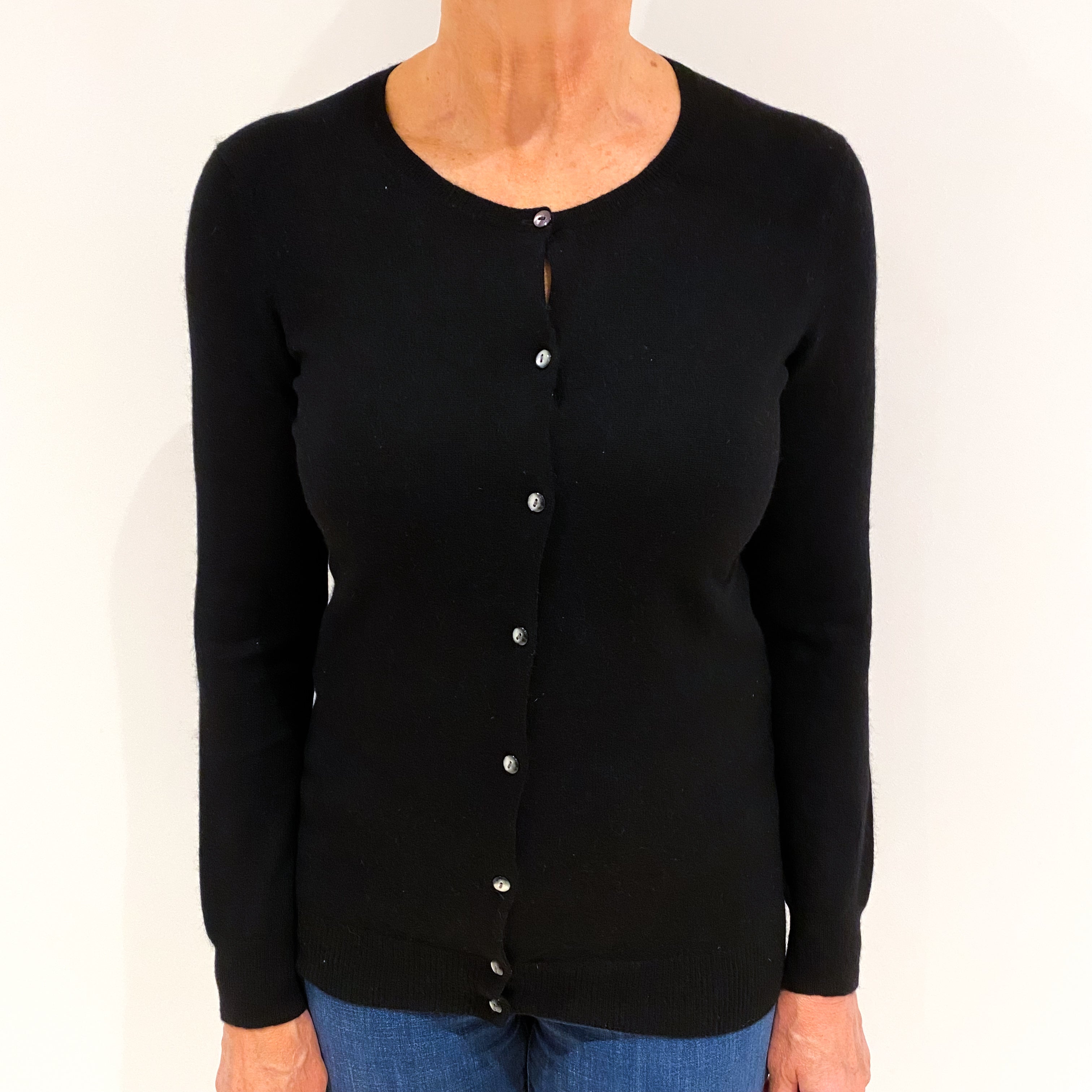Black Cashmere Crew Neck Cardigan Medium