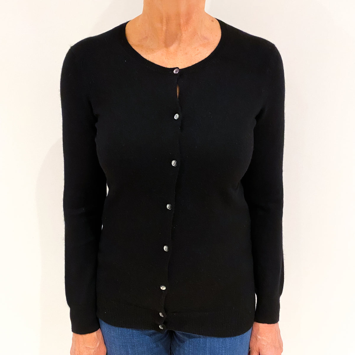 Black Cashmere Crew Neck Cardigan Medium