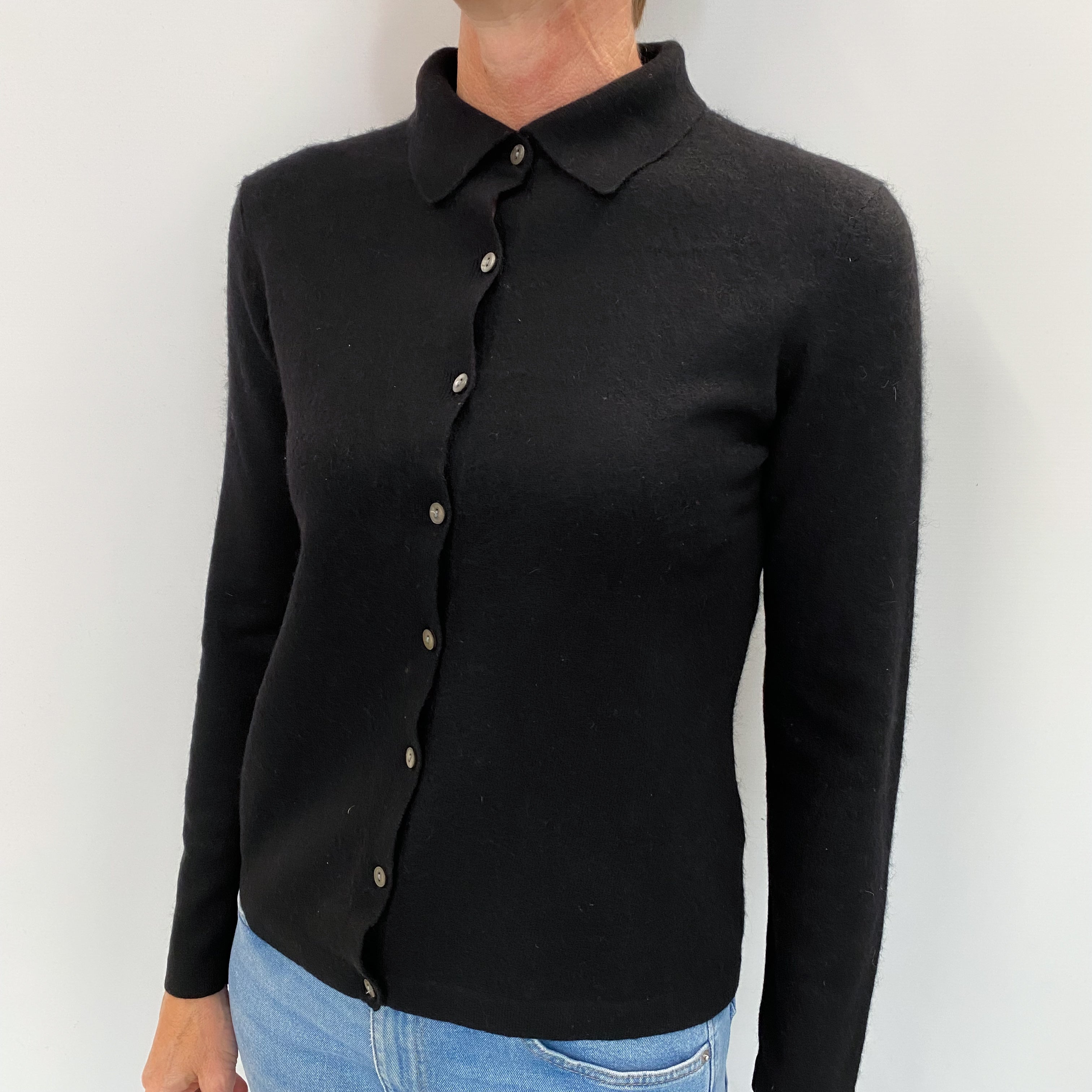 Black Cashmere Collared Neck Cardigan Small