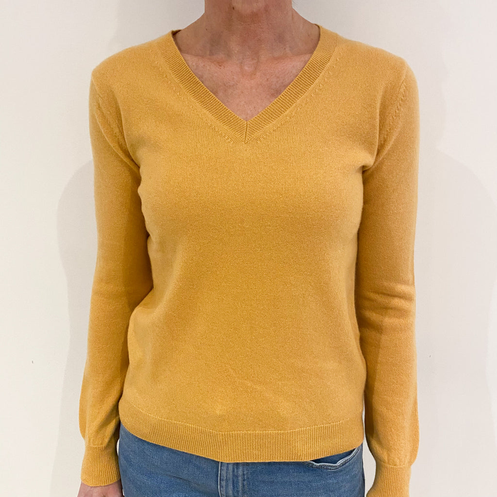Marigold Yellow Cashmere V Neck Jumper Small