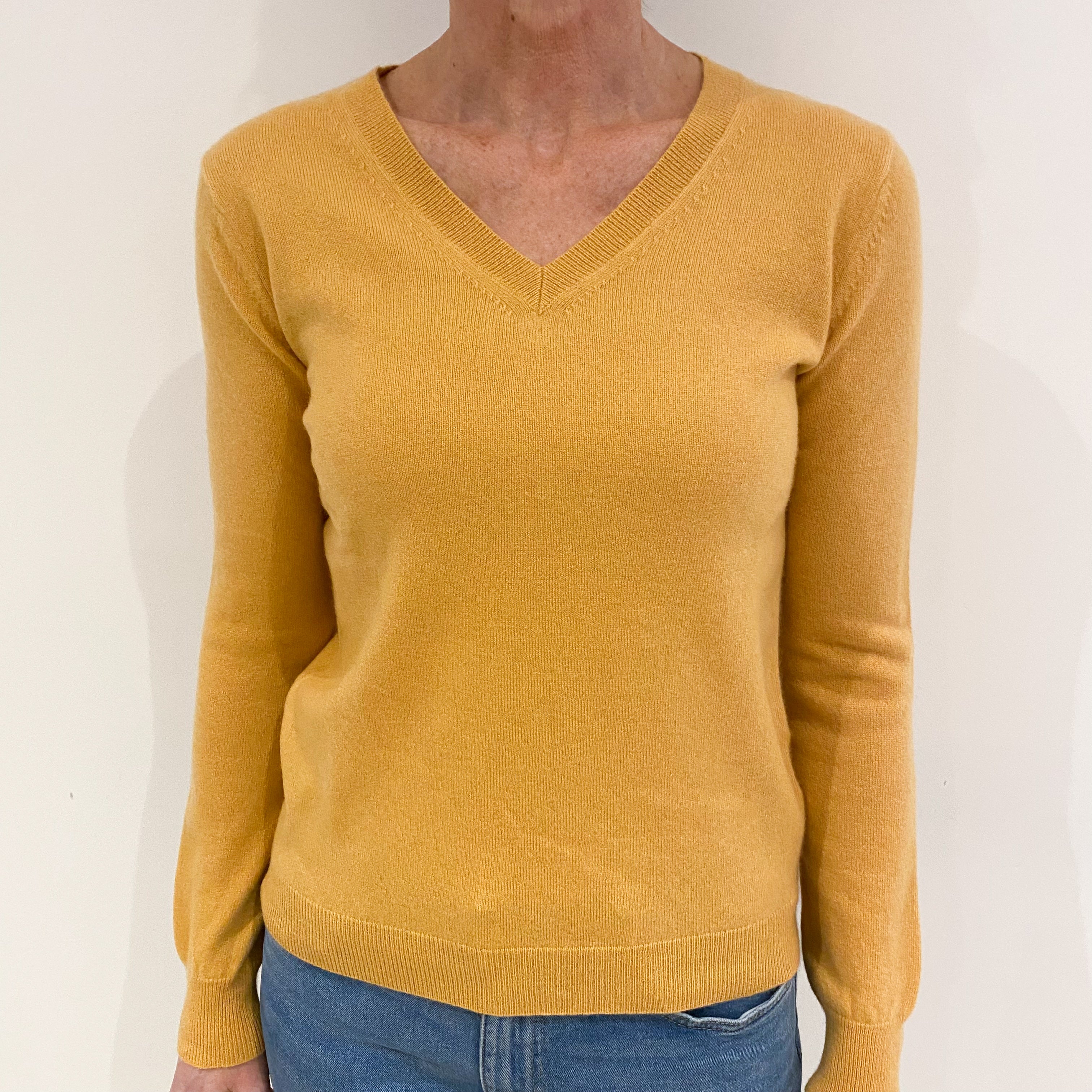 Marigold Yellow Cashmere V Neck Jumper Small