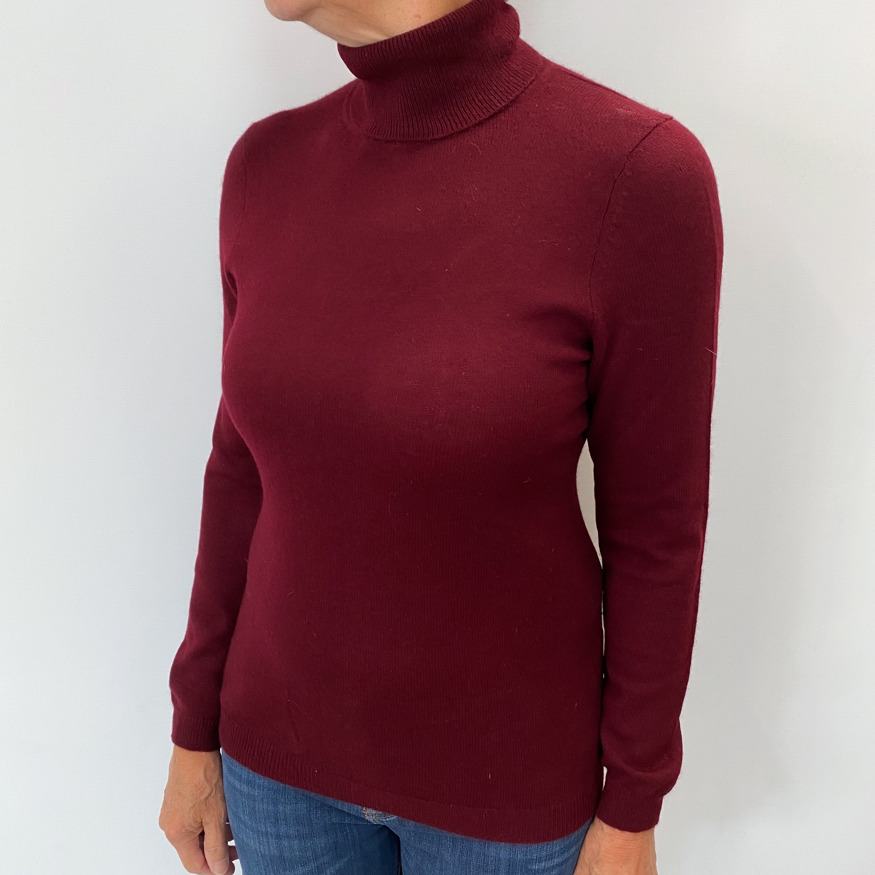 Wine Red Cashmere Polo Neck Jumper Medium