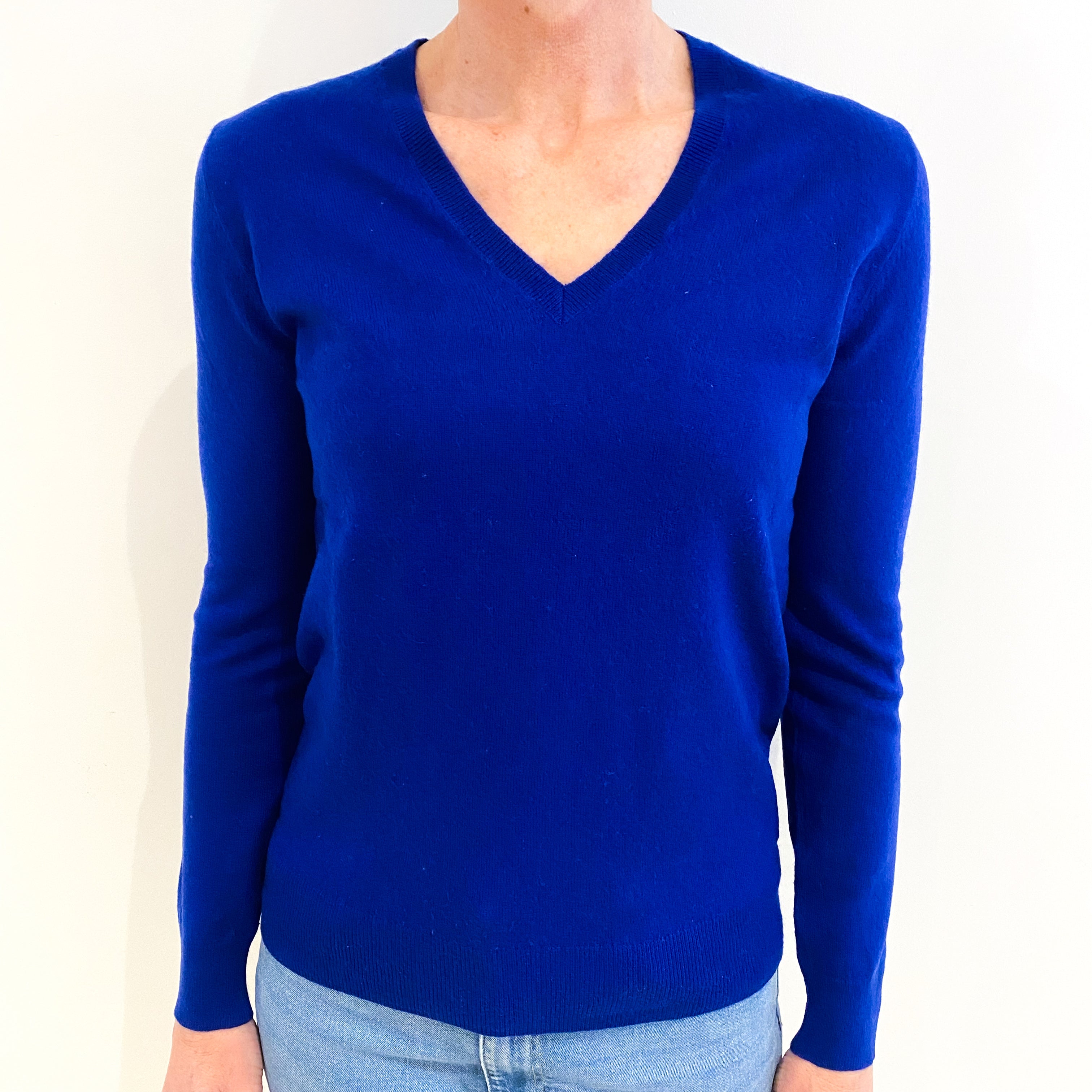 Admiral Blue Cashmere V Neck Jumper Small