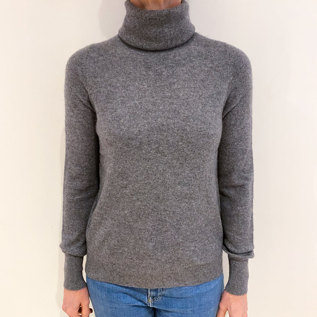 Jaeger Ash Grey Cashmere Polo Neck Jumper Small