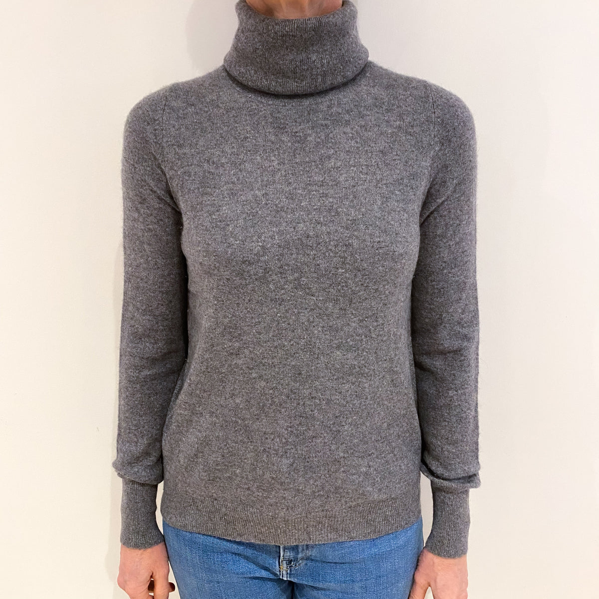 Jaeger Ash Grey Cashmere Polo Neck Jumper Small