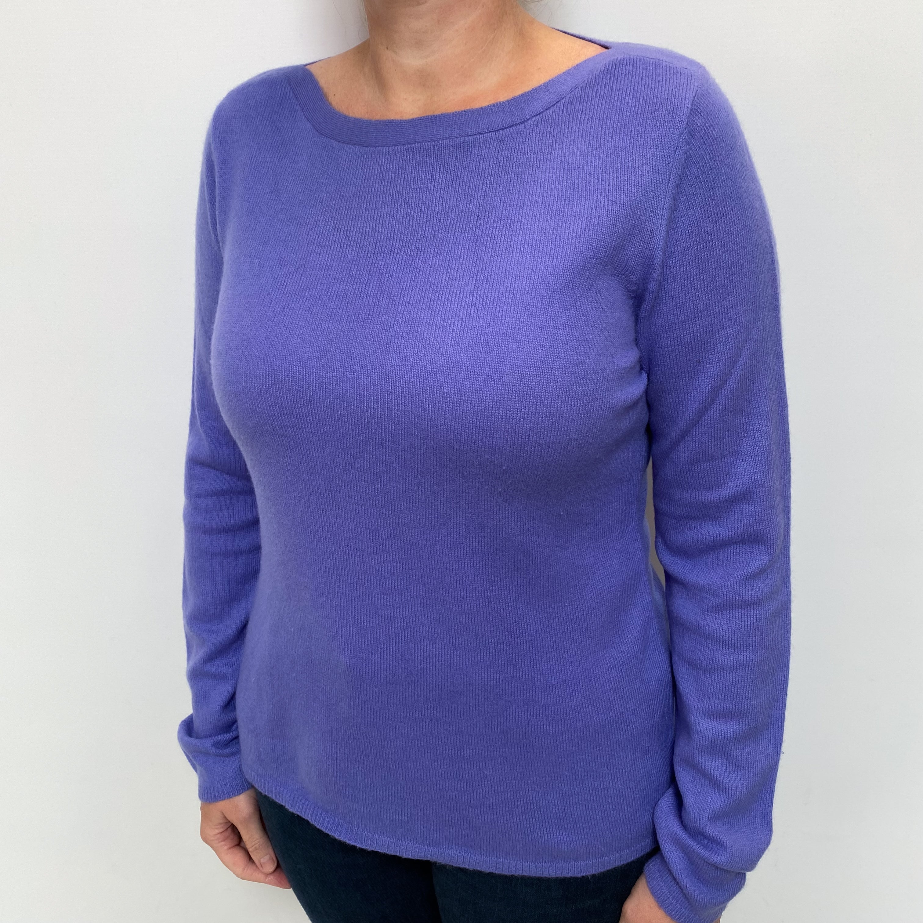 Bluebell Purple Cashmere Slash Neck Jumper Large