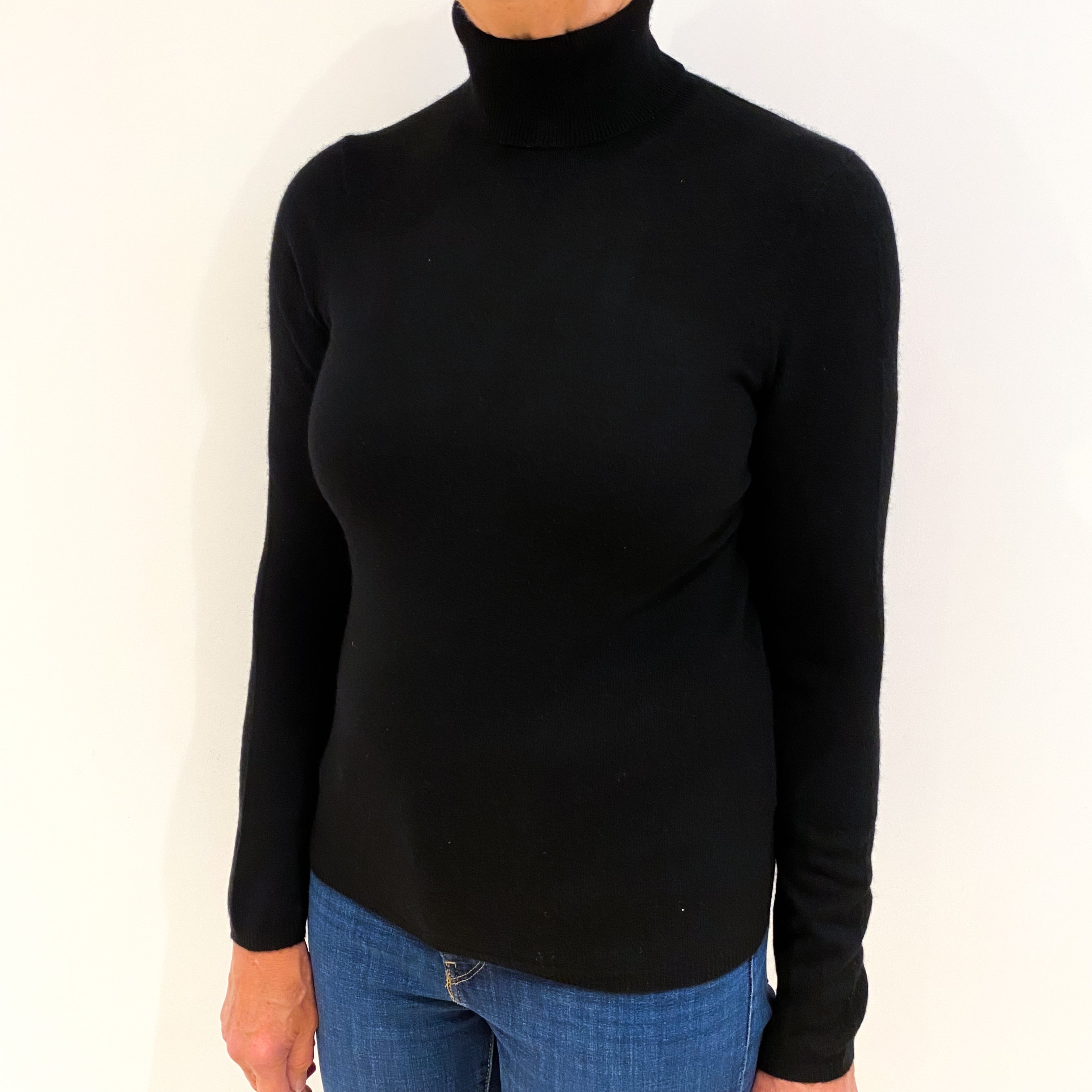 Black Cashmere Polo Neck Jumper Medium