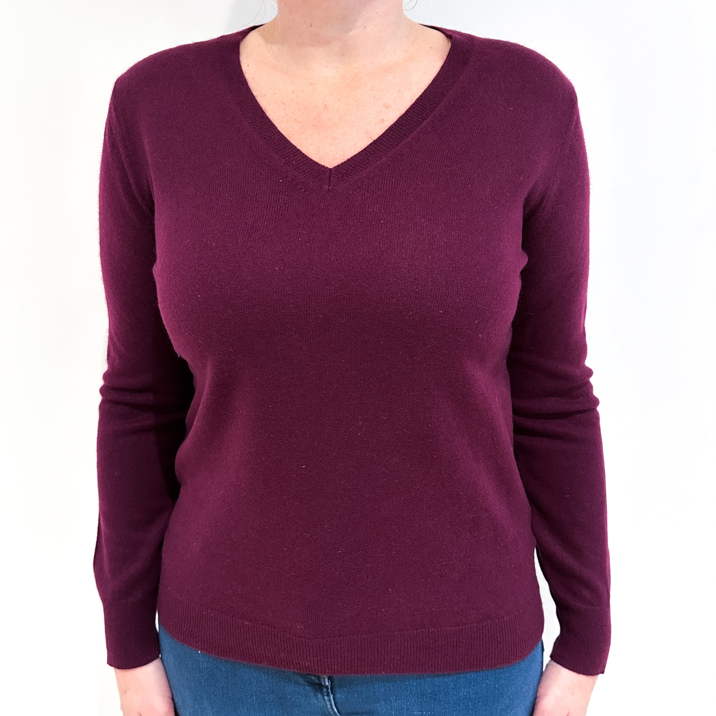 Mulberry Purple Cashmere V Neck Jumper Large