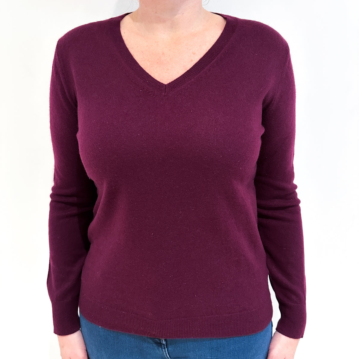 Mulberry Purple Cashmere V Neck Jumper Large