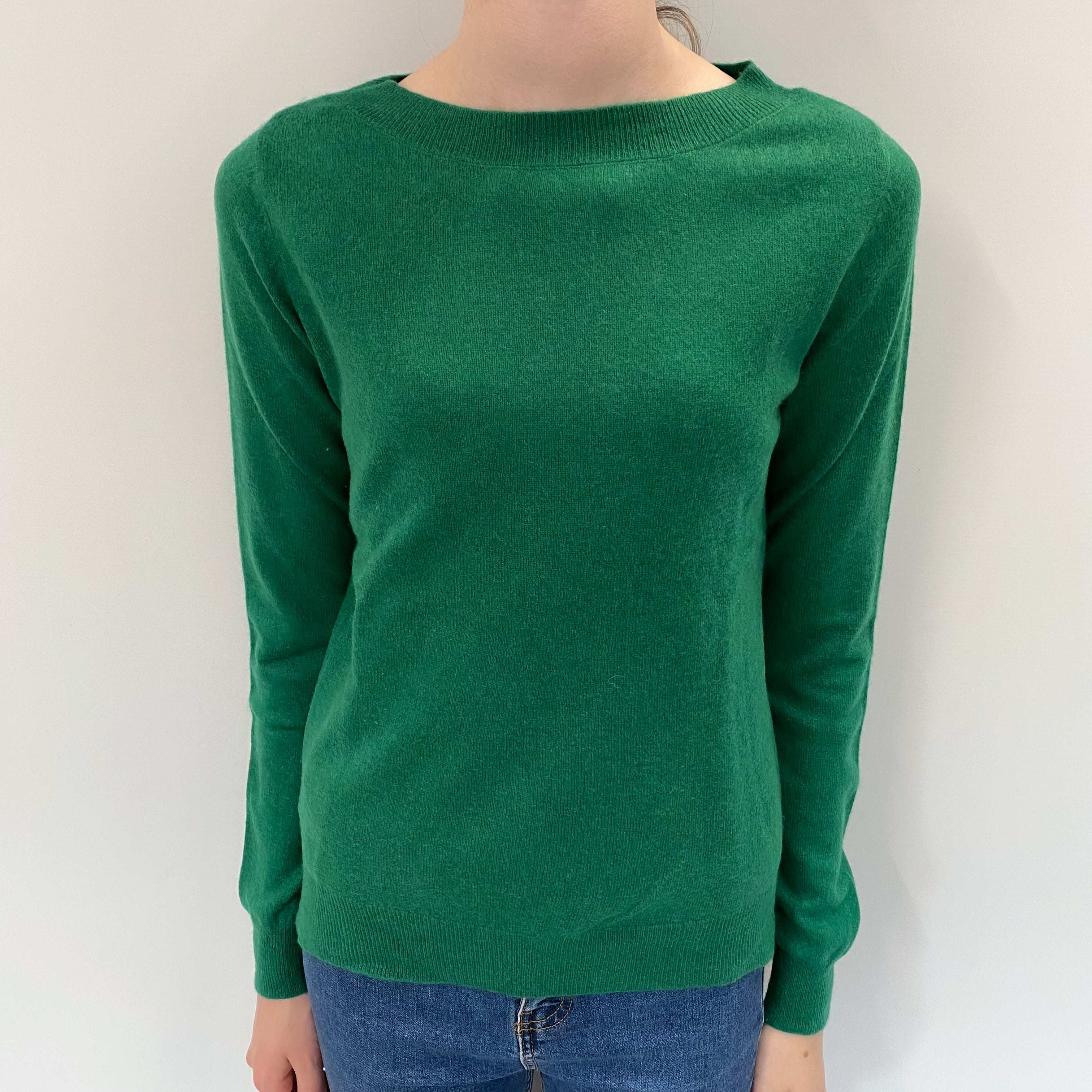 Lincoln Green Cashmere Wide Crew Neck Jumper Extra Small