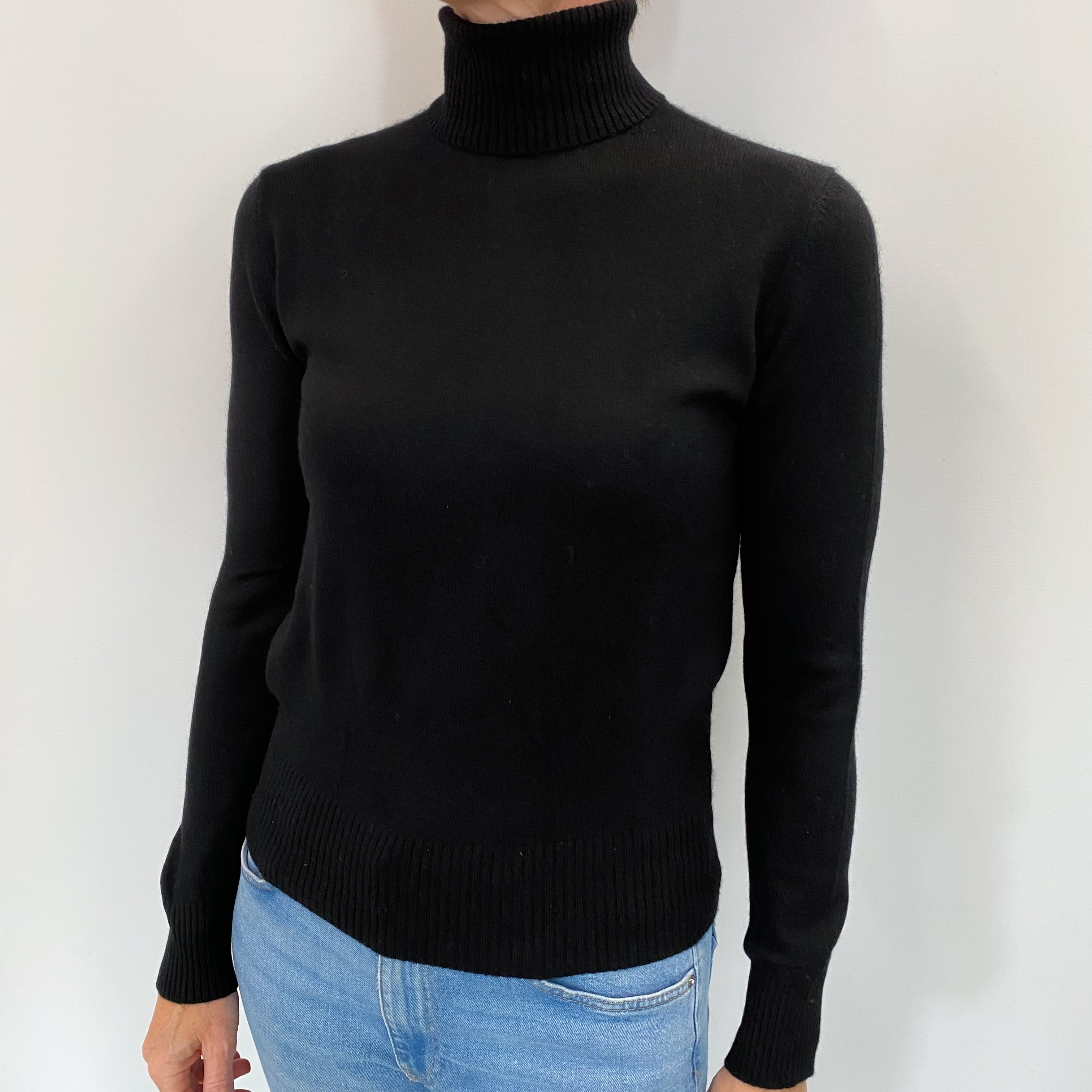 Black Cashmere Polo Neck Jumper Small