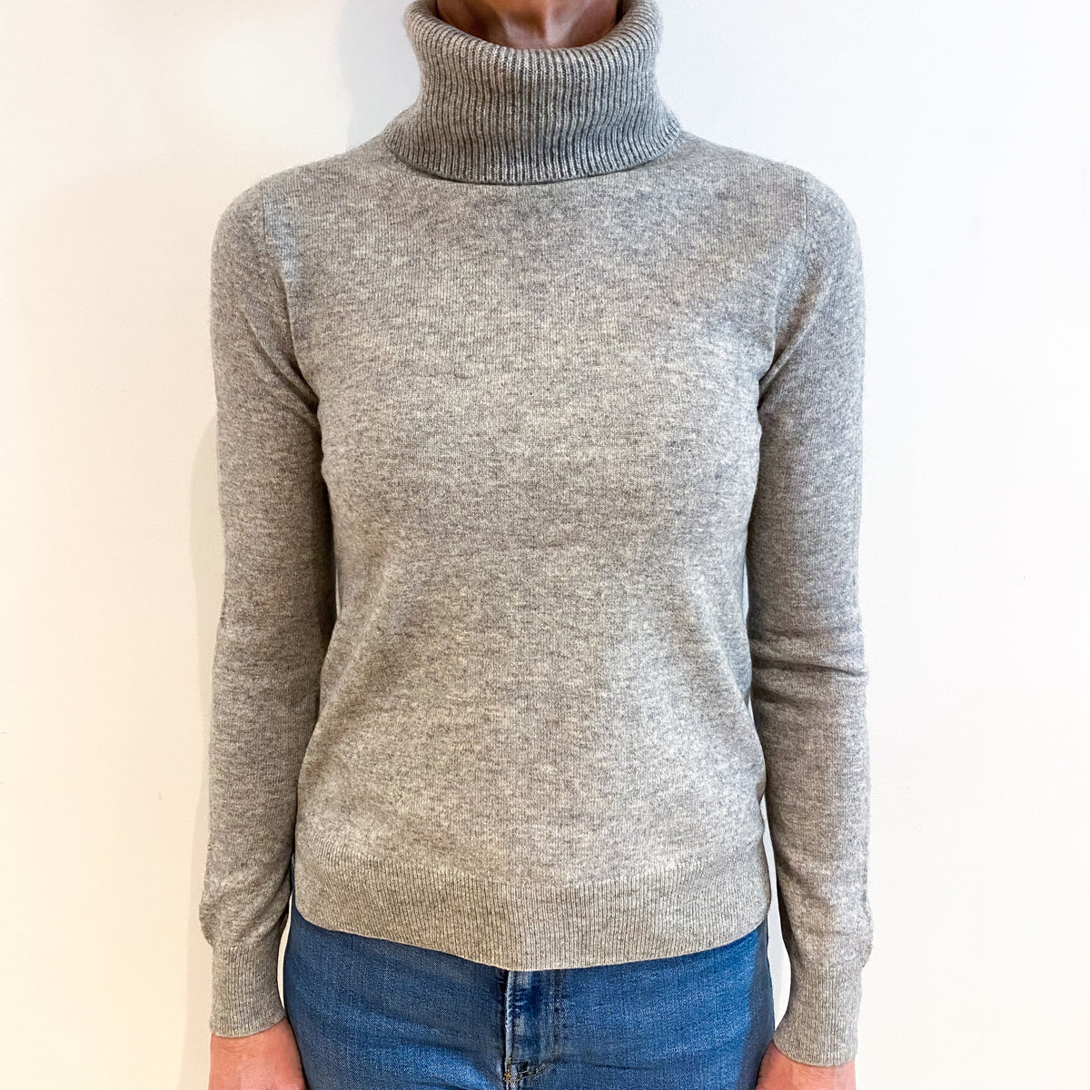 Smoke Grey Cashmere Polo Neck Jumper Small