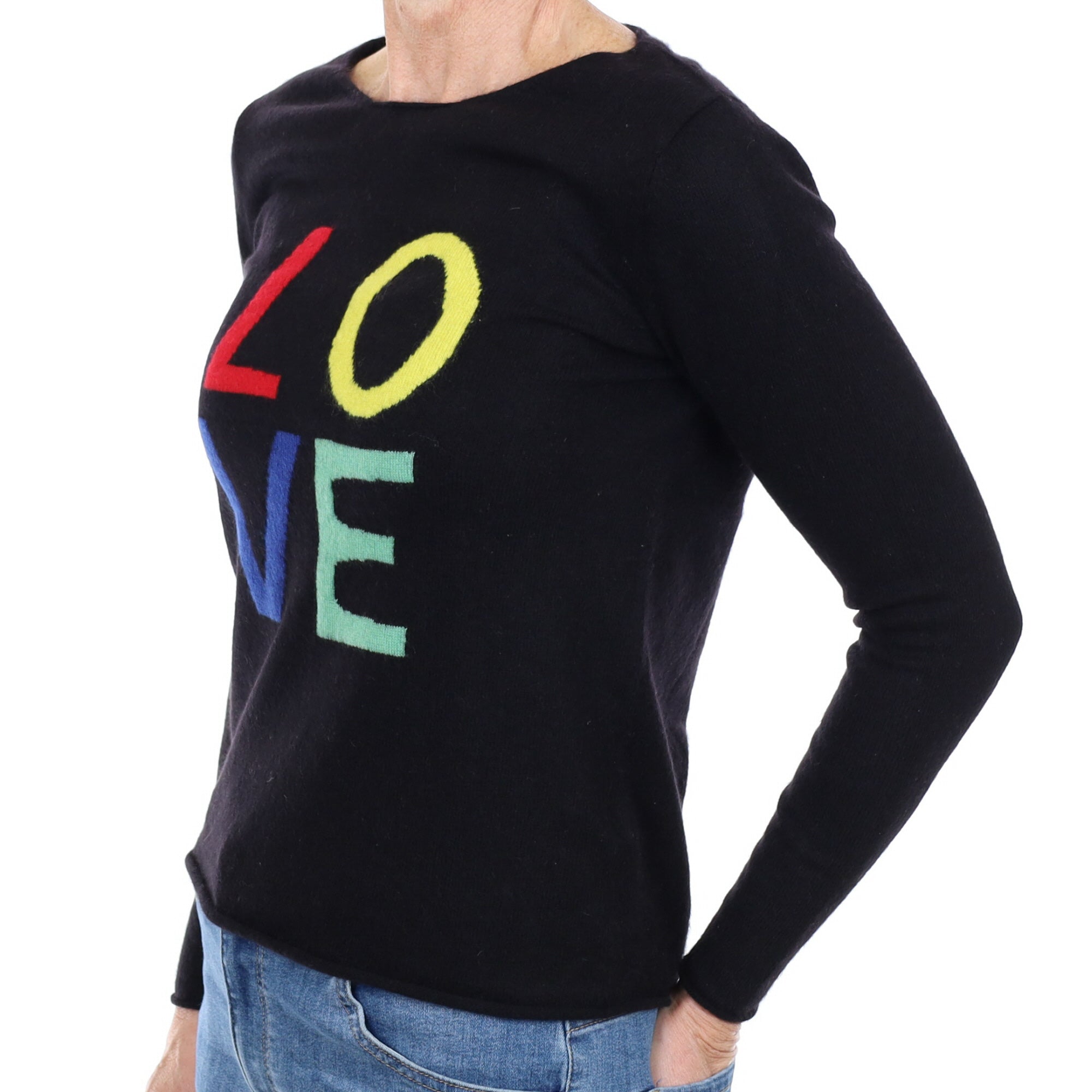 Black ‘Love’ Motif Cashmere Crew Neck Jumper Small