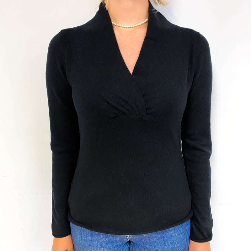 Black Cashmere Cross-Over V-Neck Jumper Small
