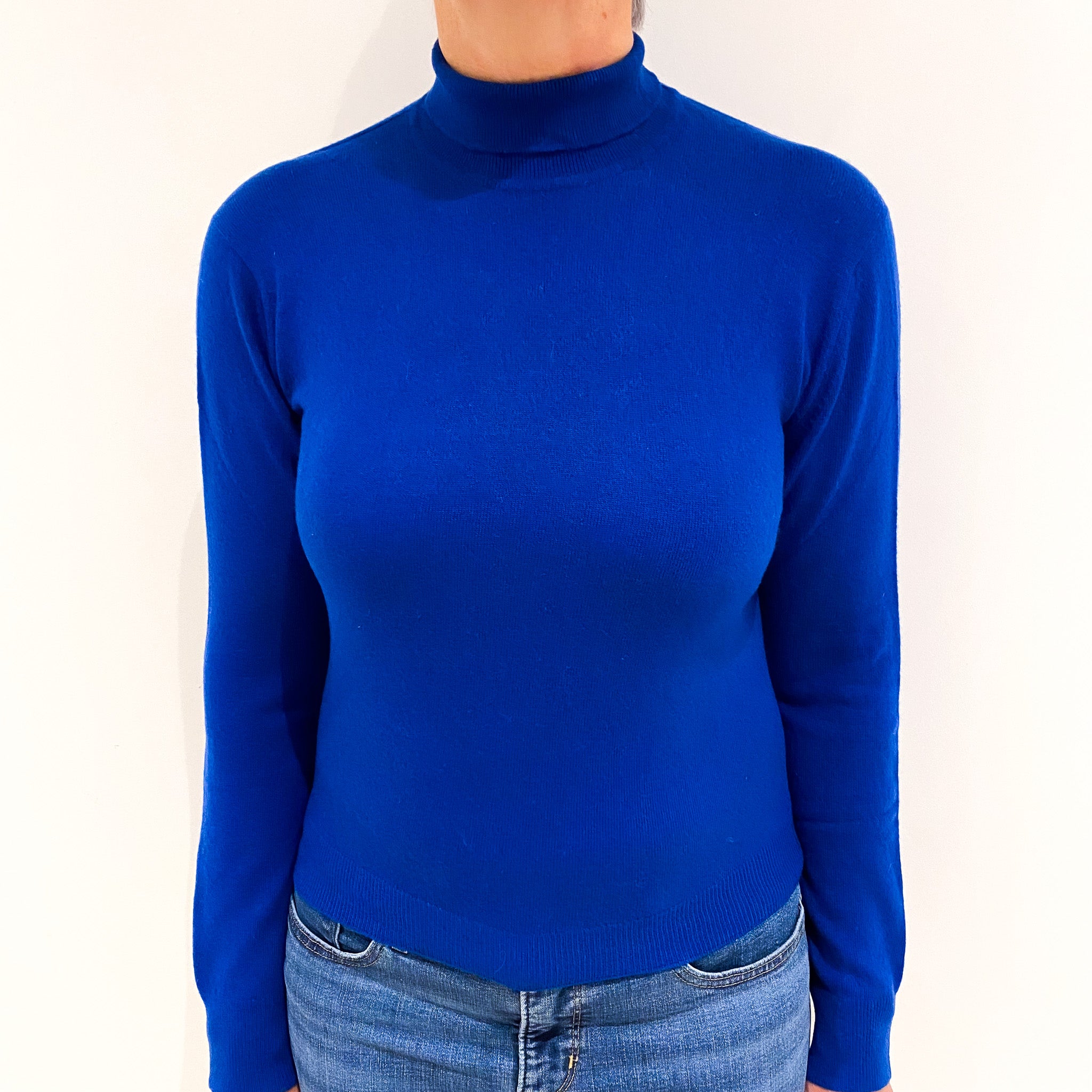 Electric Blue Cashmere Polo Neck Jumper Medium
