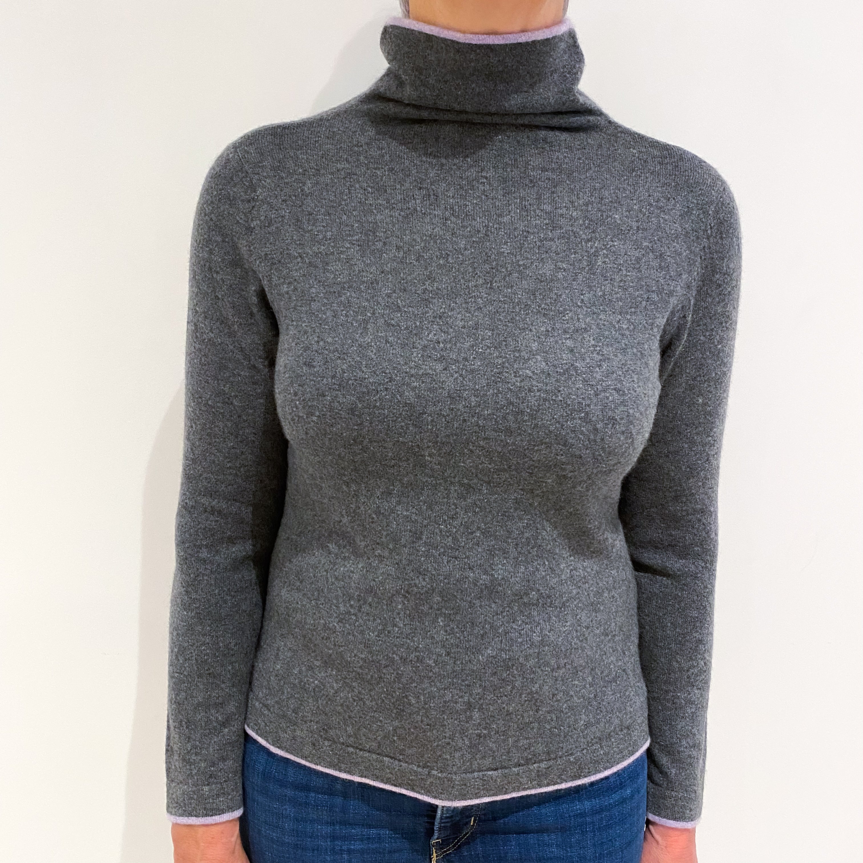 Slate Grey Cashmere Funnel Neck Jumper Medium