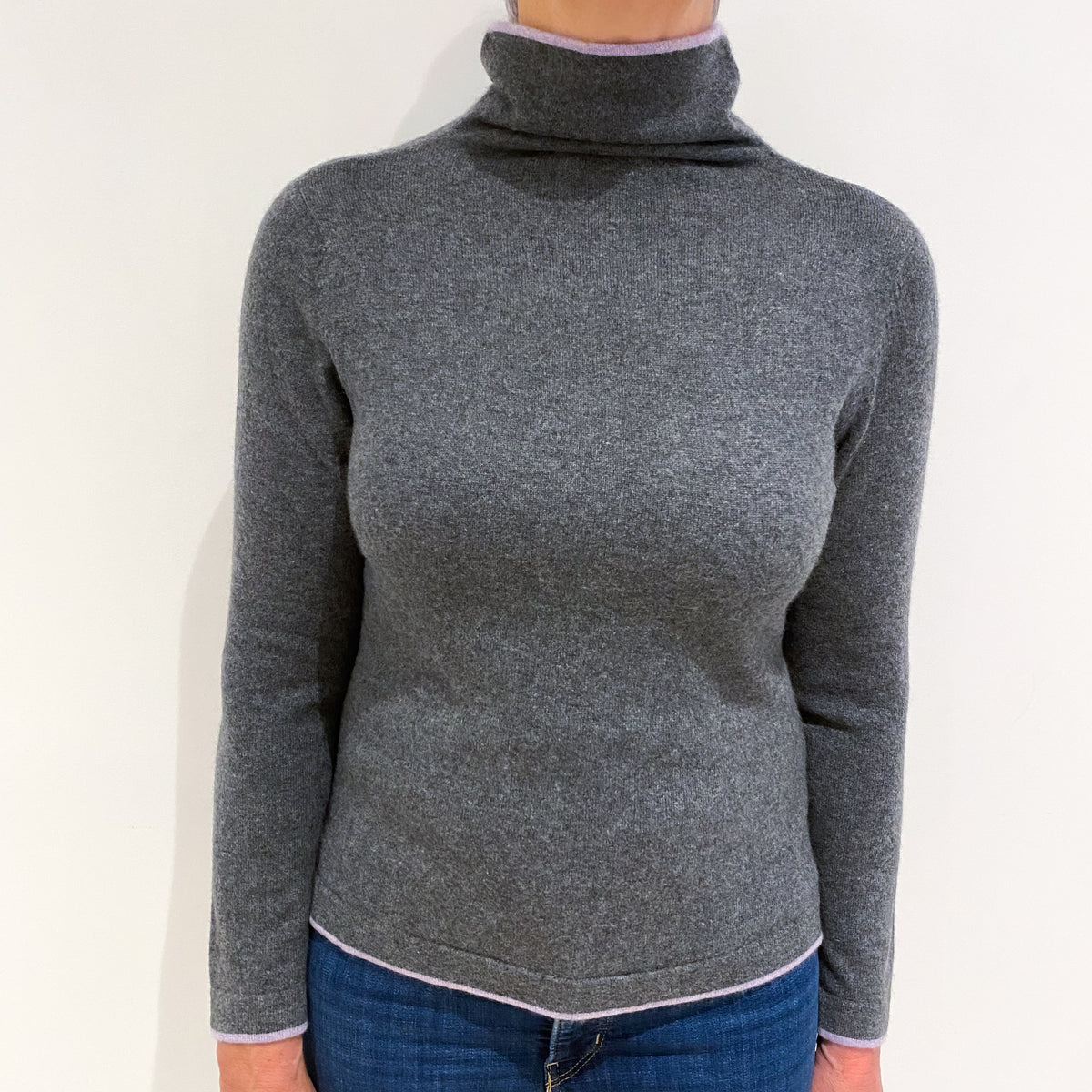 Slate Grey Cashmere Funnel Neck Jumper Medium
