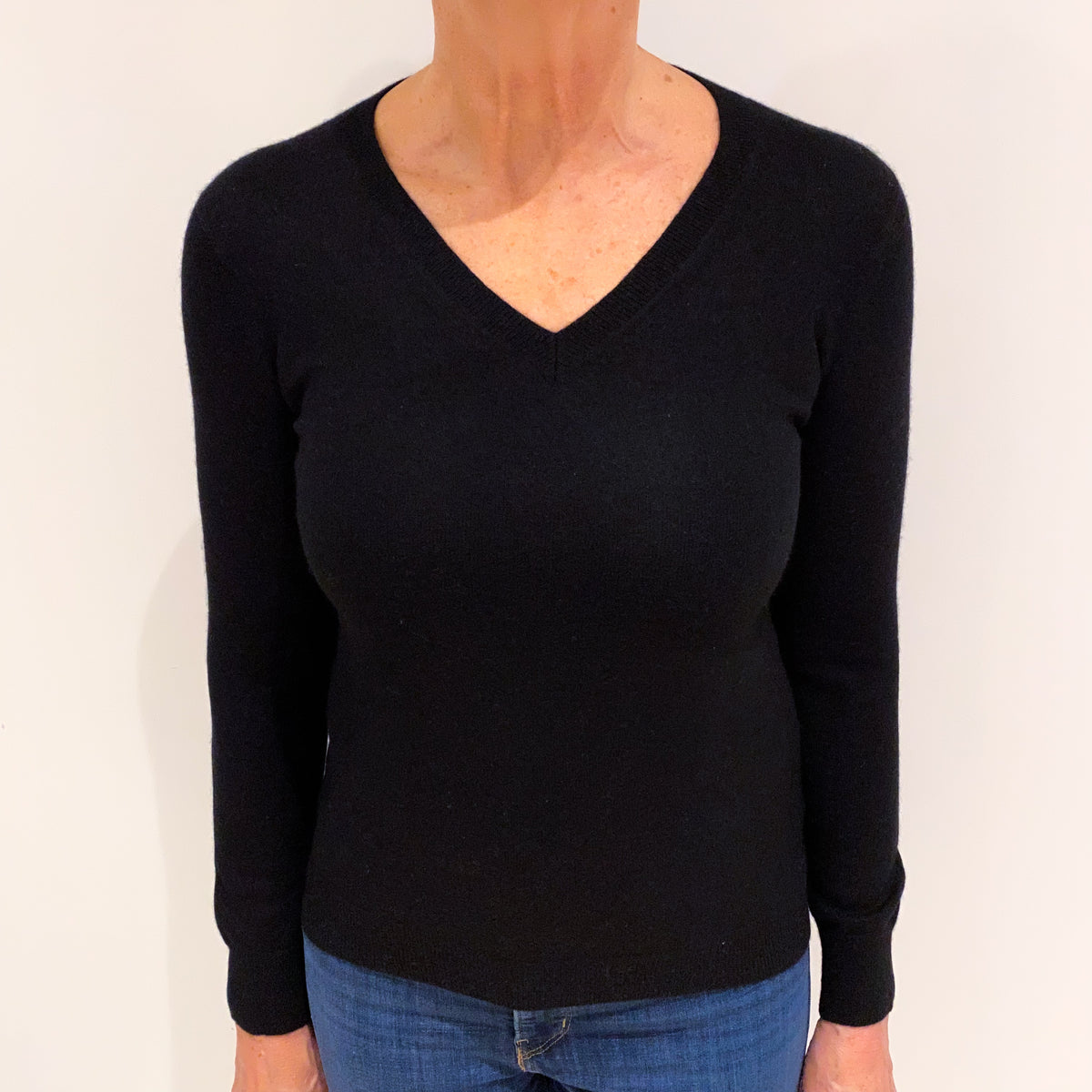 Black Cashmere V Neck Jumper Medium