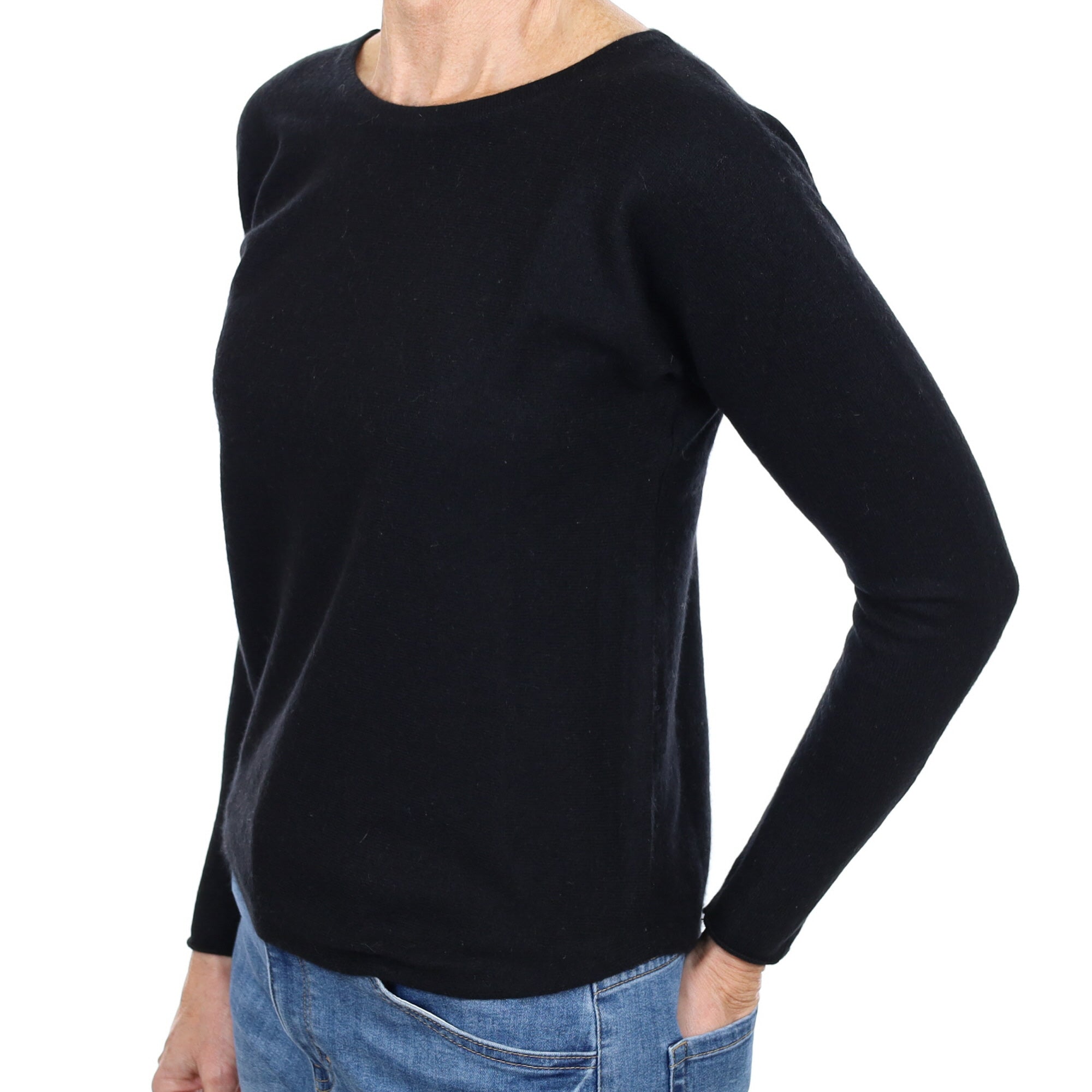 Black Batwing Cashmere Crew Neck Jumper Small