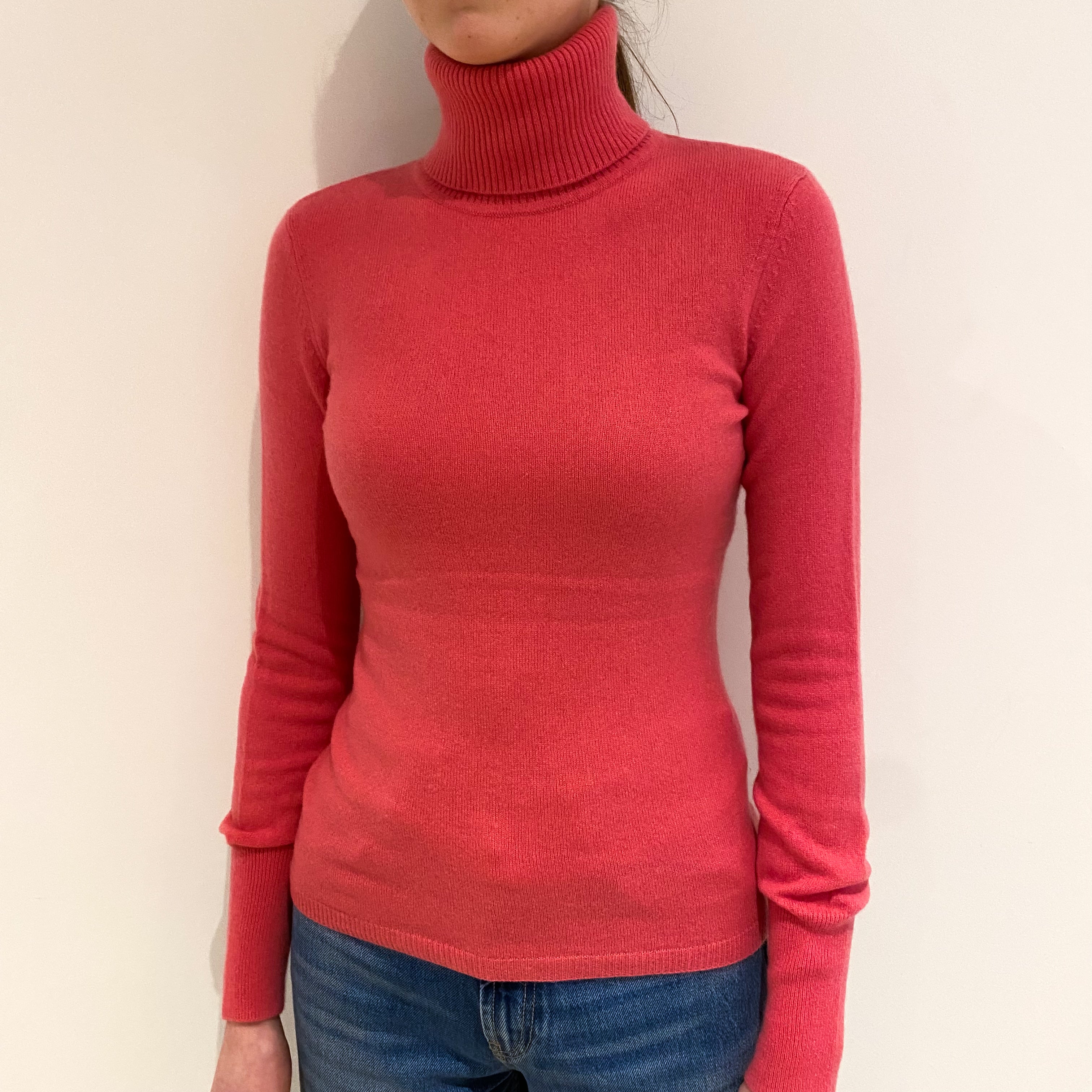 Lupin Pink Cashmere Polo Neck Jumper Extra Small