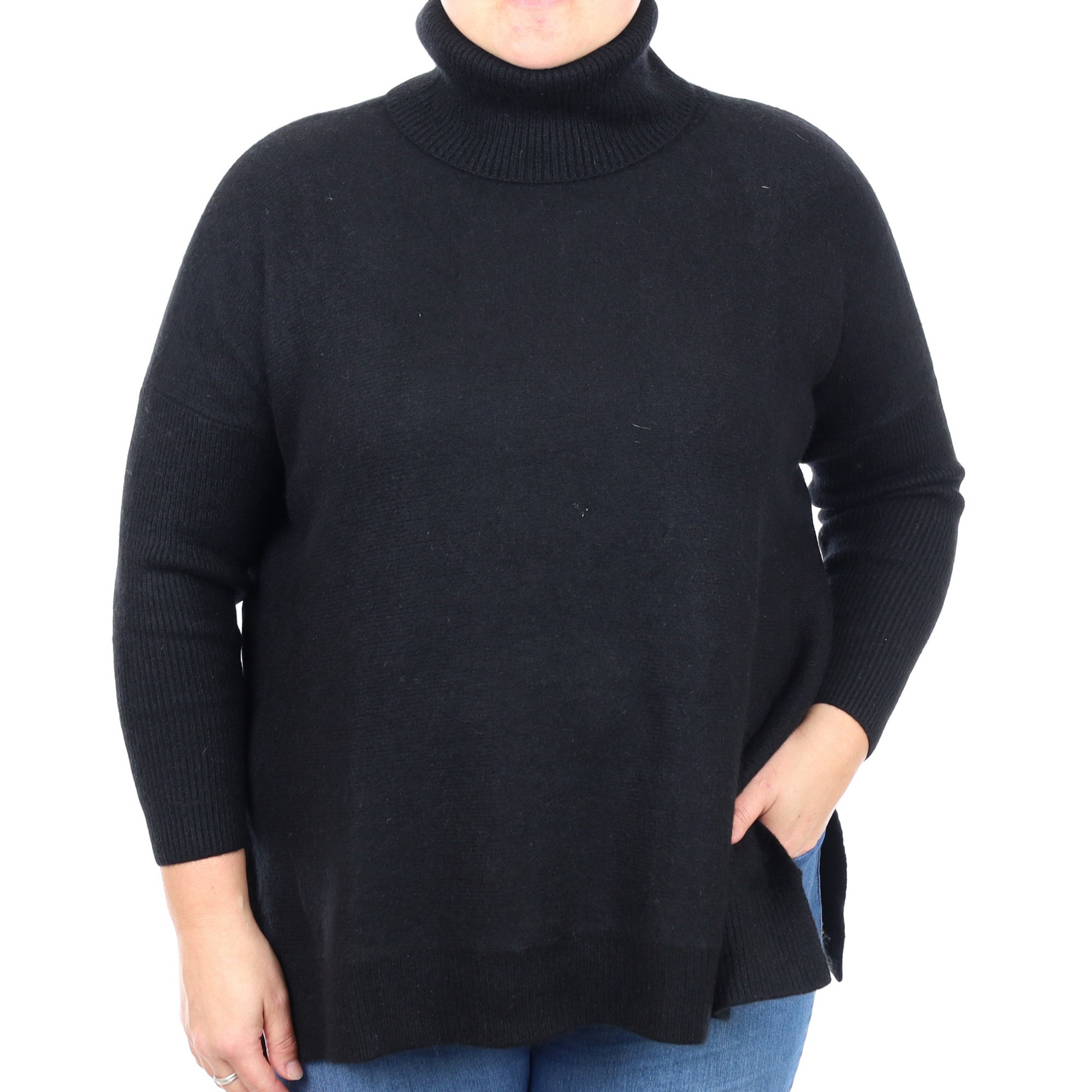 Black Heavy Knit Cashmere Cowl Neck Jumper Large