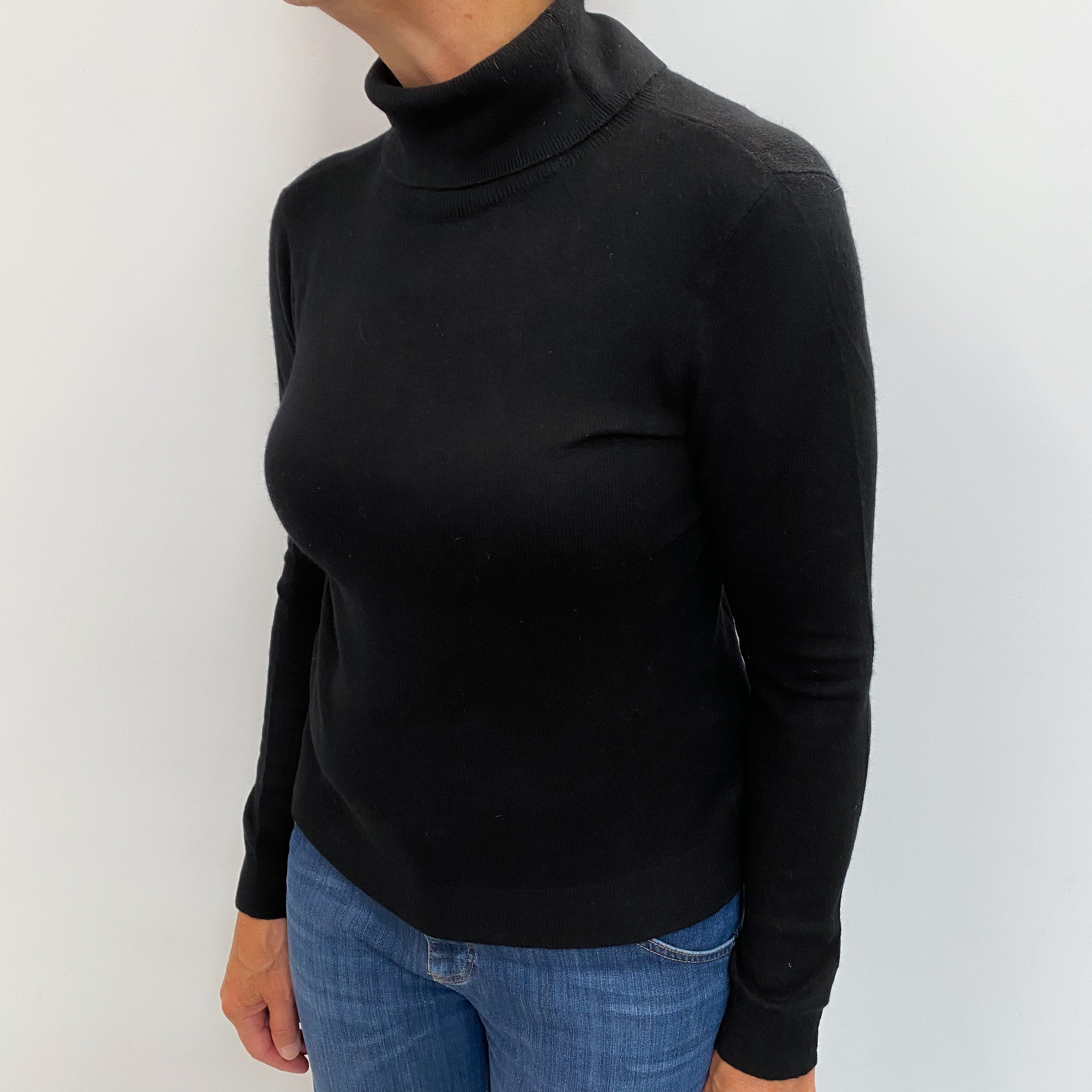 Black Cashmere Polo Neck Jumper Medium