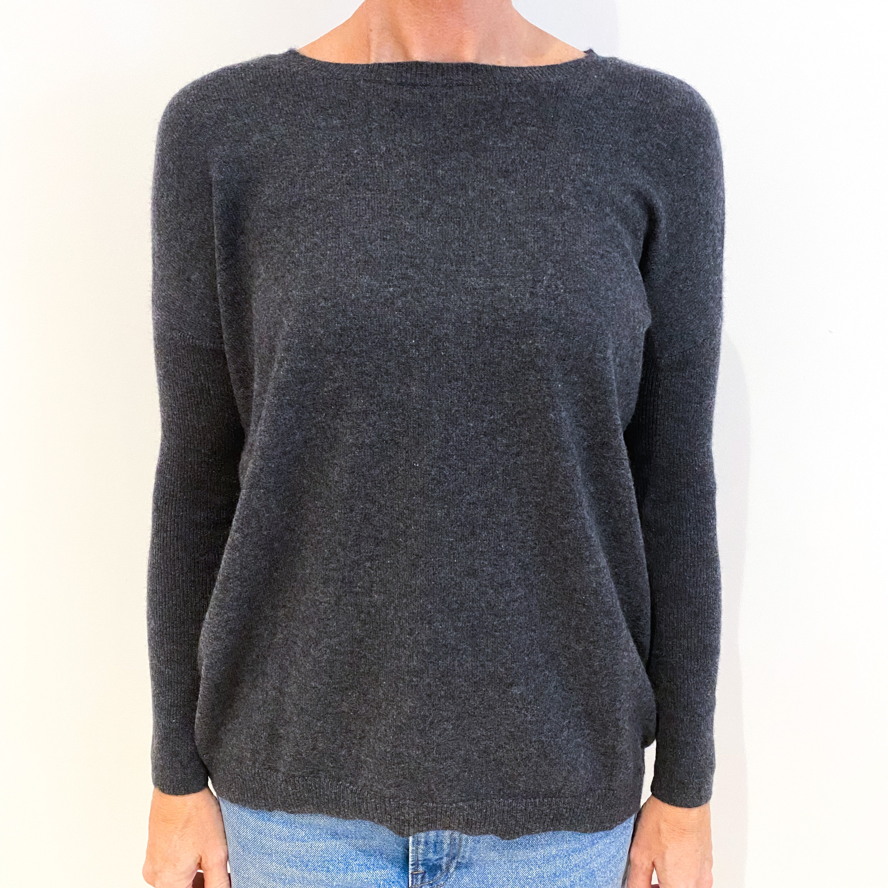 Slate Grey Lace Up Cashmere Crew Neck Jumper Small