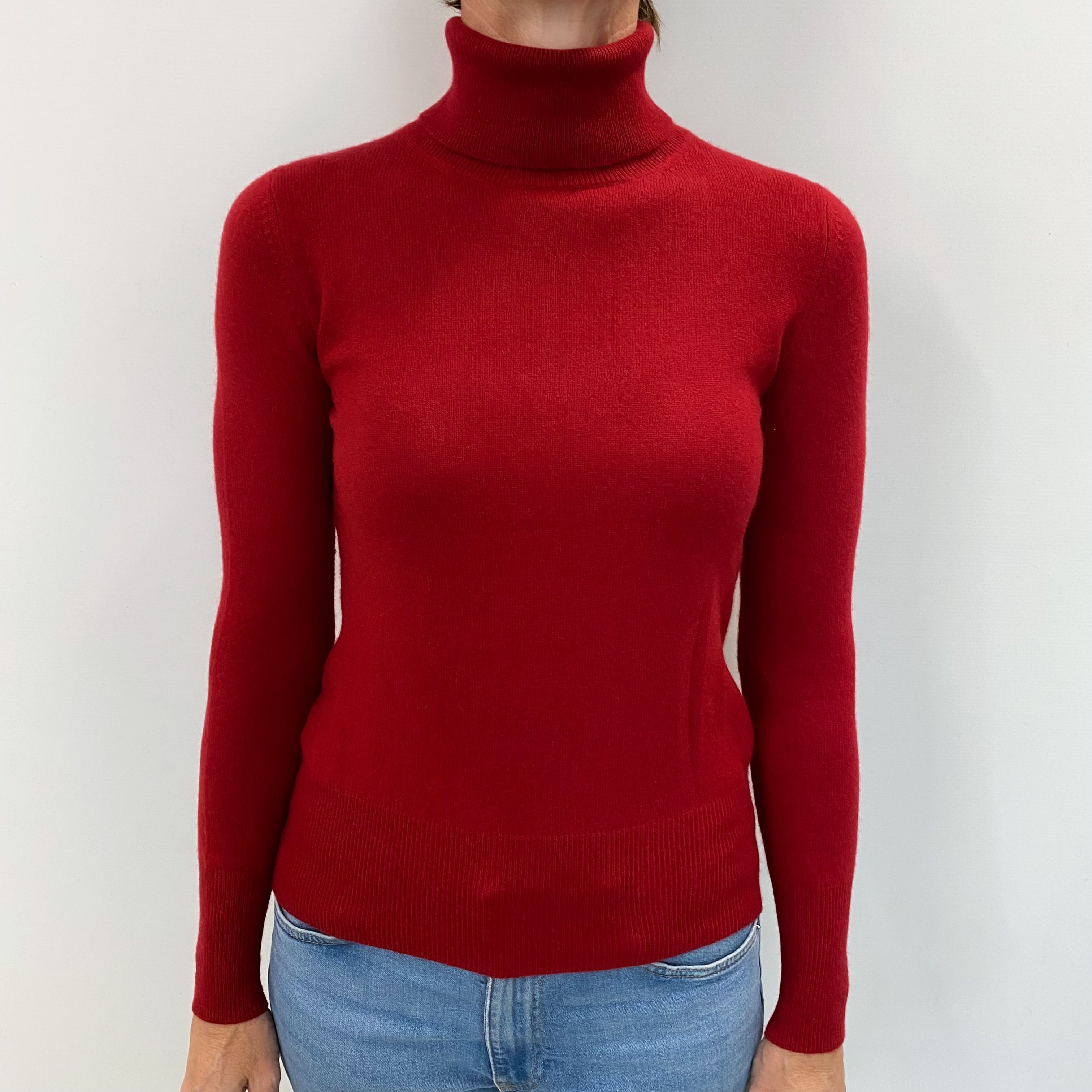 Crimson Red Cashmere Polo Neck Jumper Small
