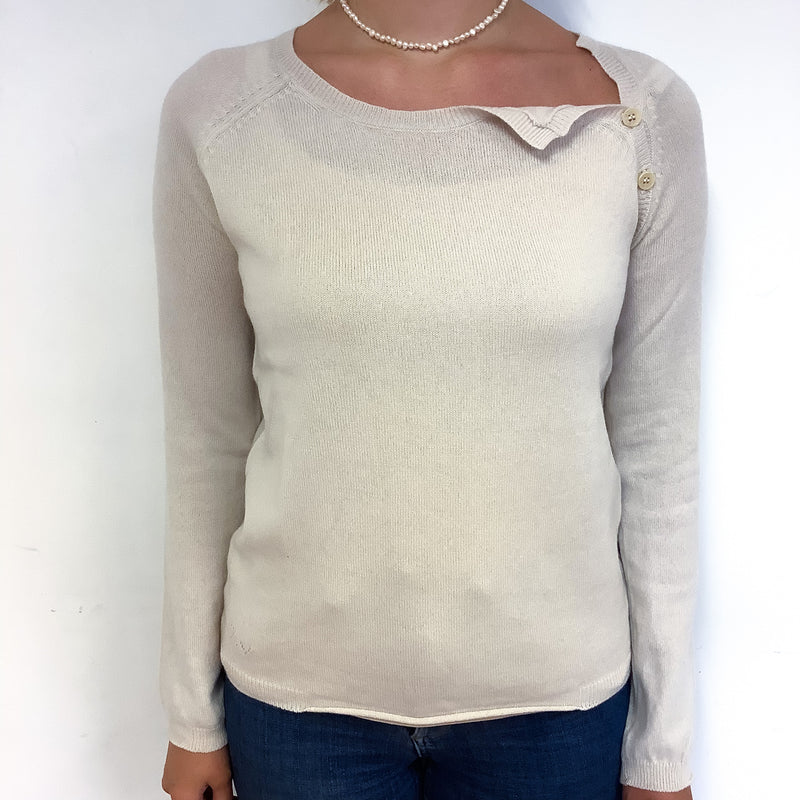 Ivory Cream Slogan Cashmere Crew Neck Jumper Small