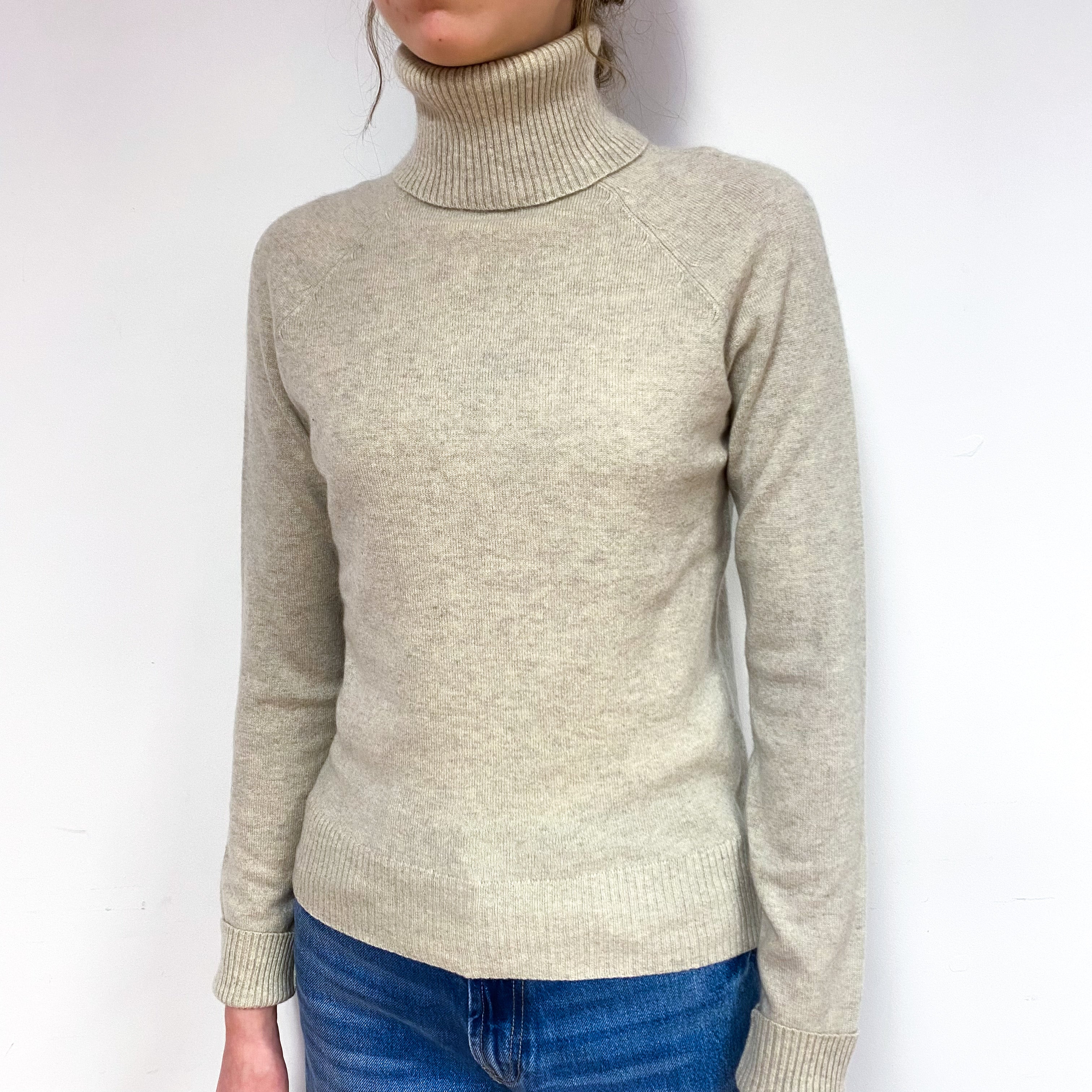 Fawn Beige Cashmere Polo Neck Jumper Extra Small