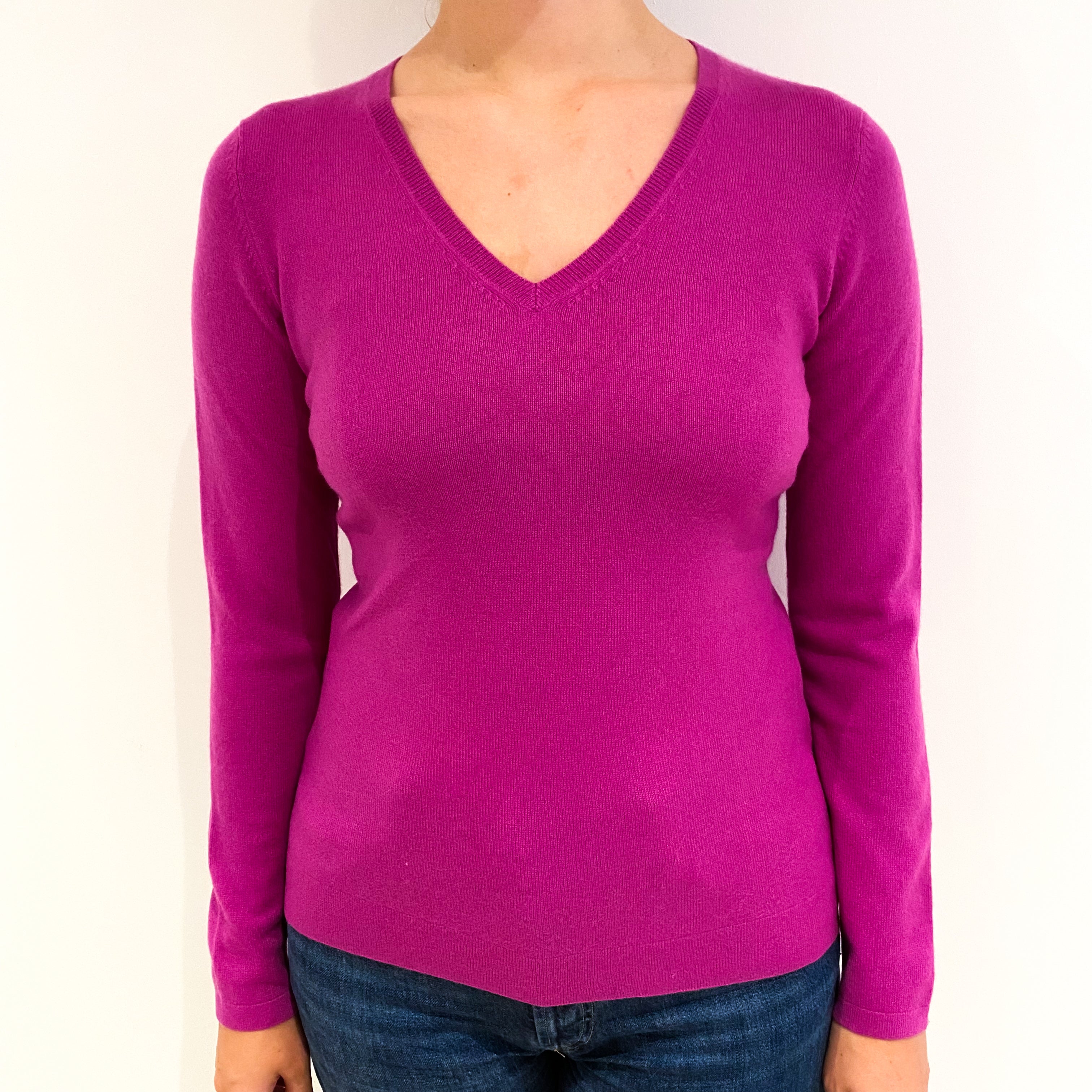 Magenta Pink Cashmere V-Neck Jumper Small