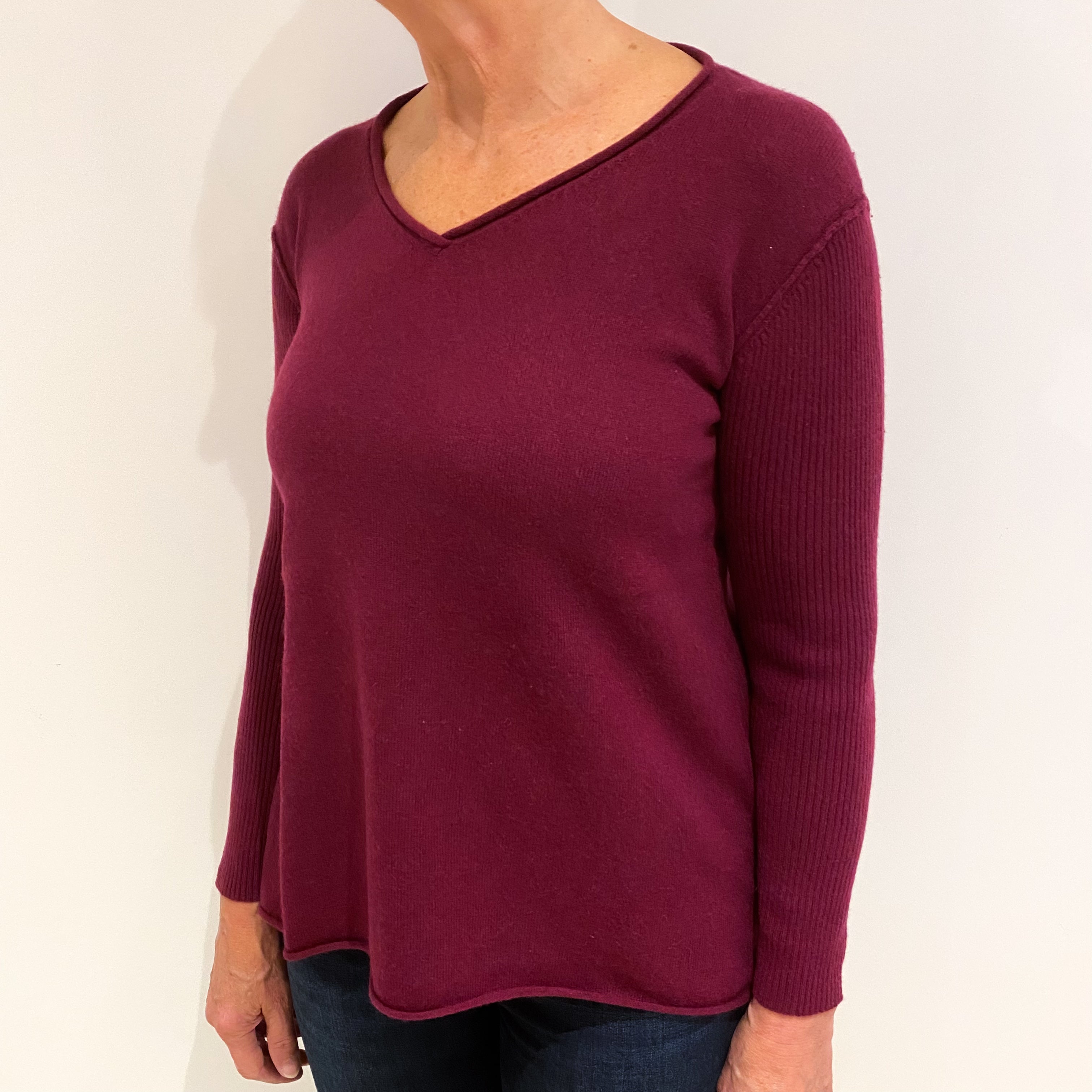 Mulberry Purple Cashmere V Neck Jumper Medium