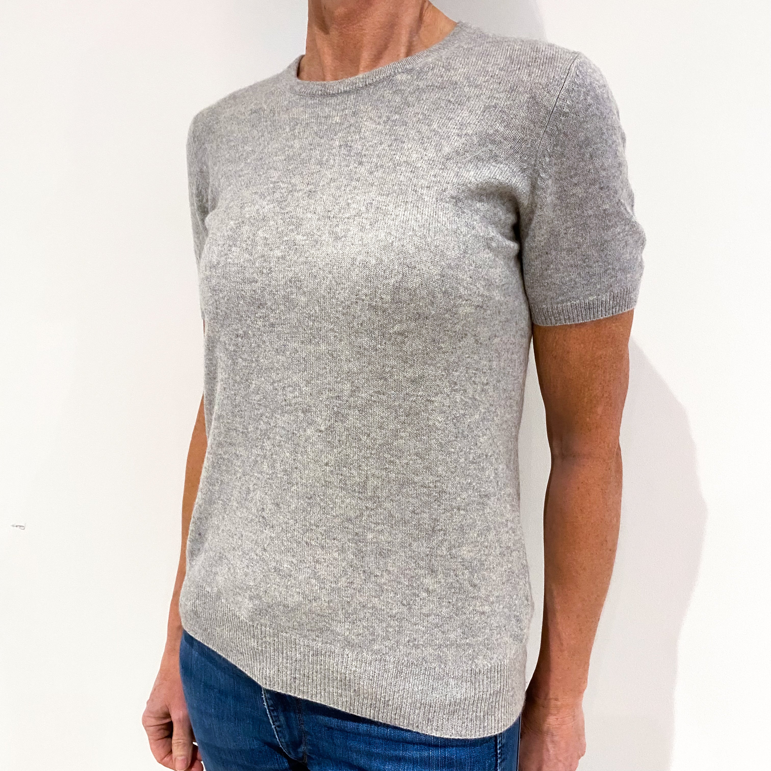 Smoke Grey Short Sleeved Cashmere Crew Neck Jumper Small
